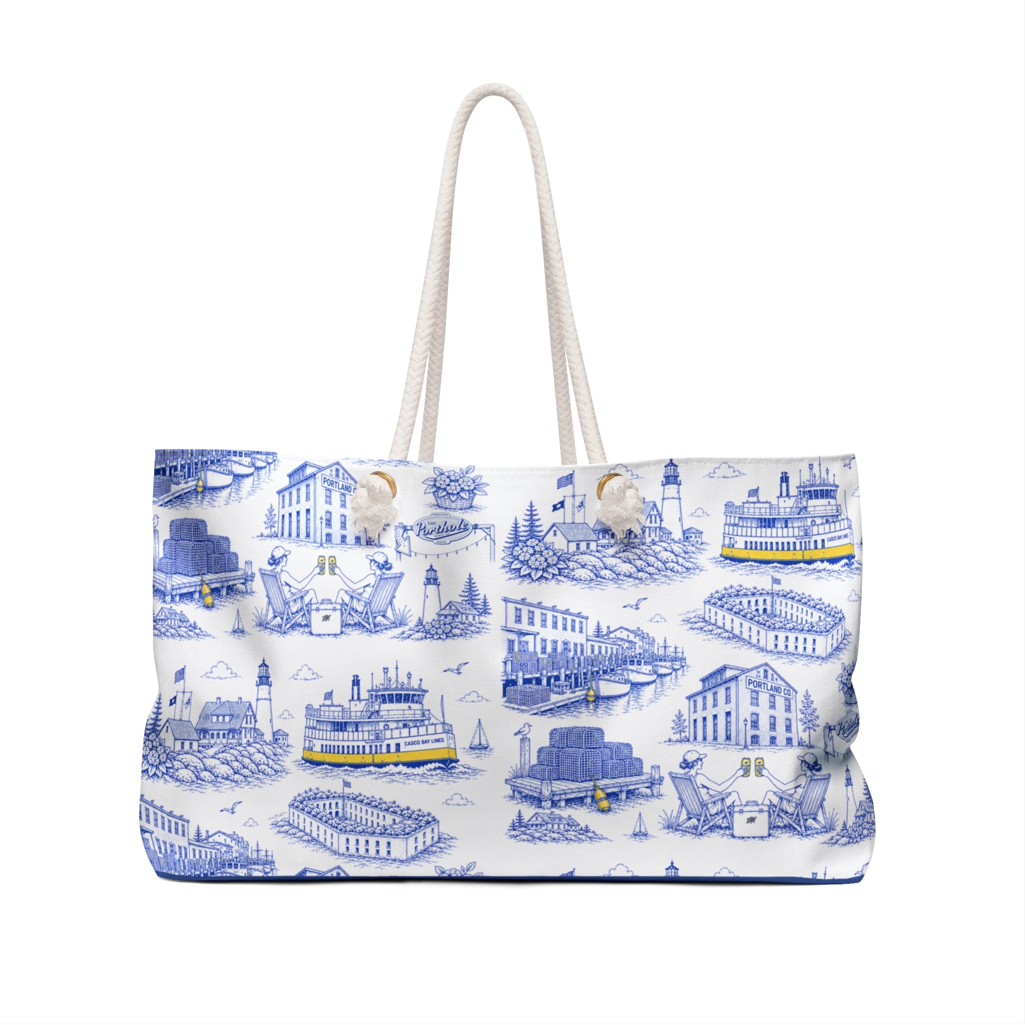 Copy of Portland Maine Beach Bag, Coastal Toile Tote Bag, Maine Travel Tote, New England Beach Tote, Preppy Summer Bag, Pool Tote, Cabana Tote