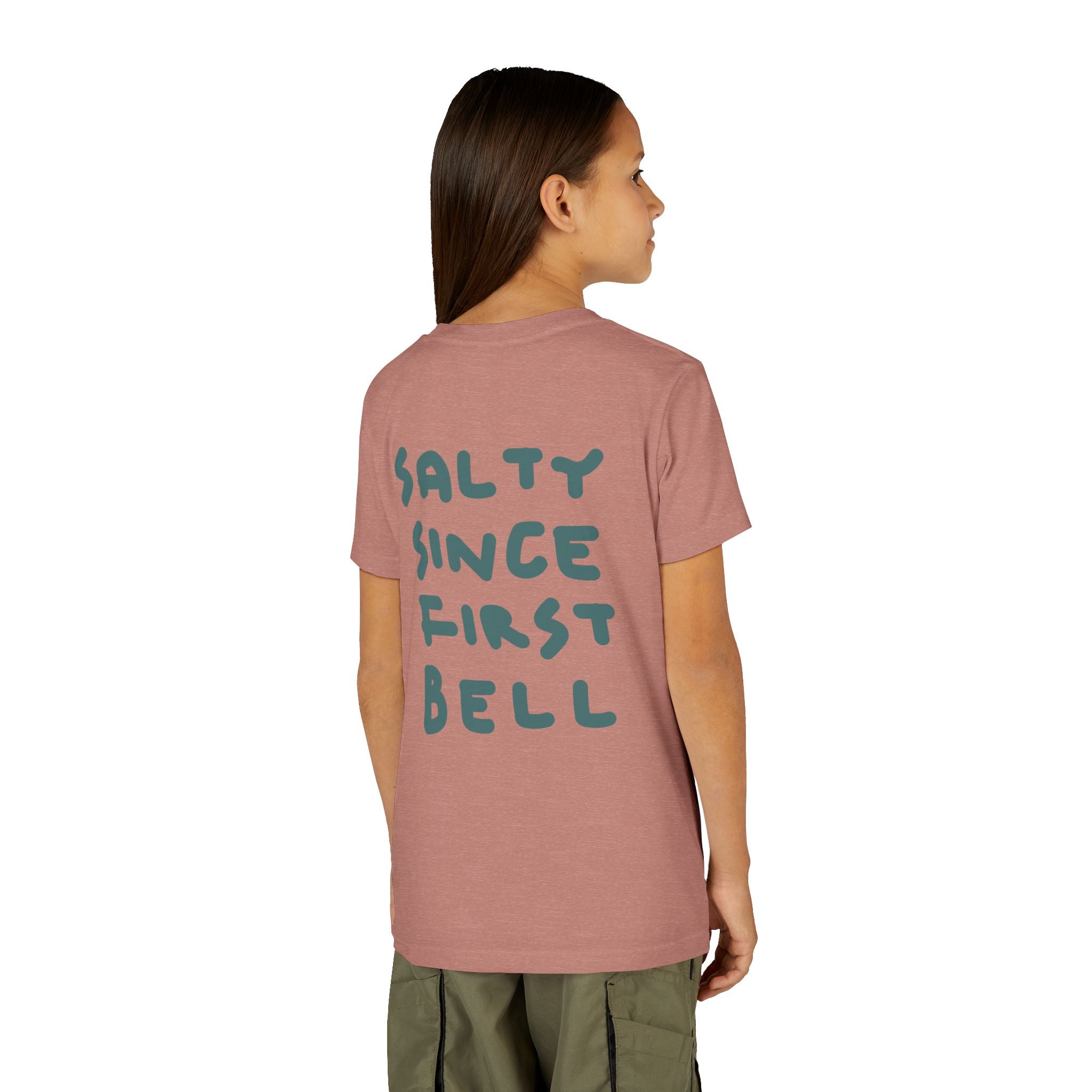 Youth Tee — "Salty Since First Bell" Brine Academy Crest School Spirit Shirt