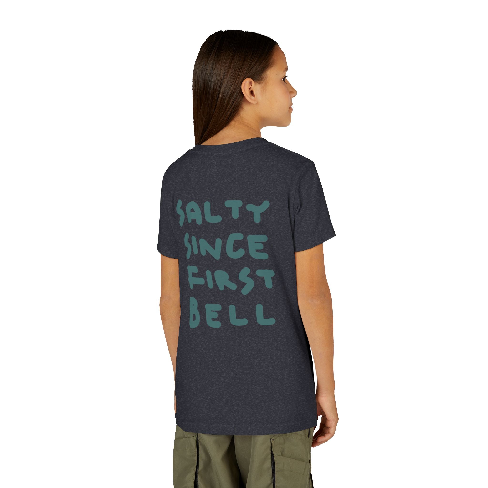 Youth Tee — "Salty Since First Bell" Brine Academy Crest School Spirit Shirt