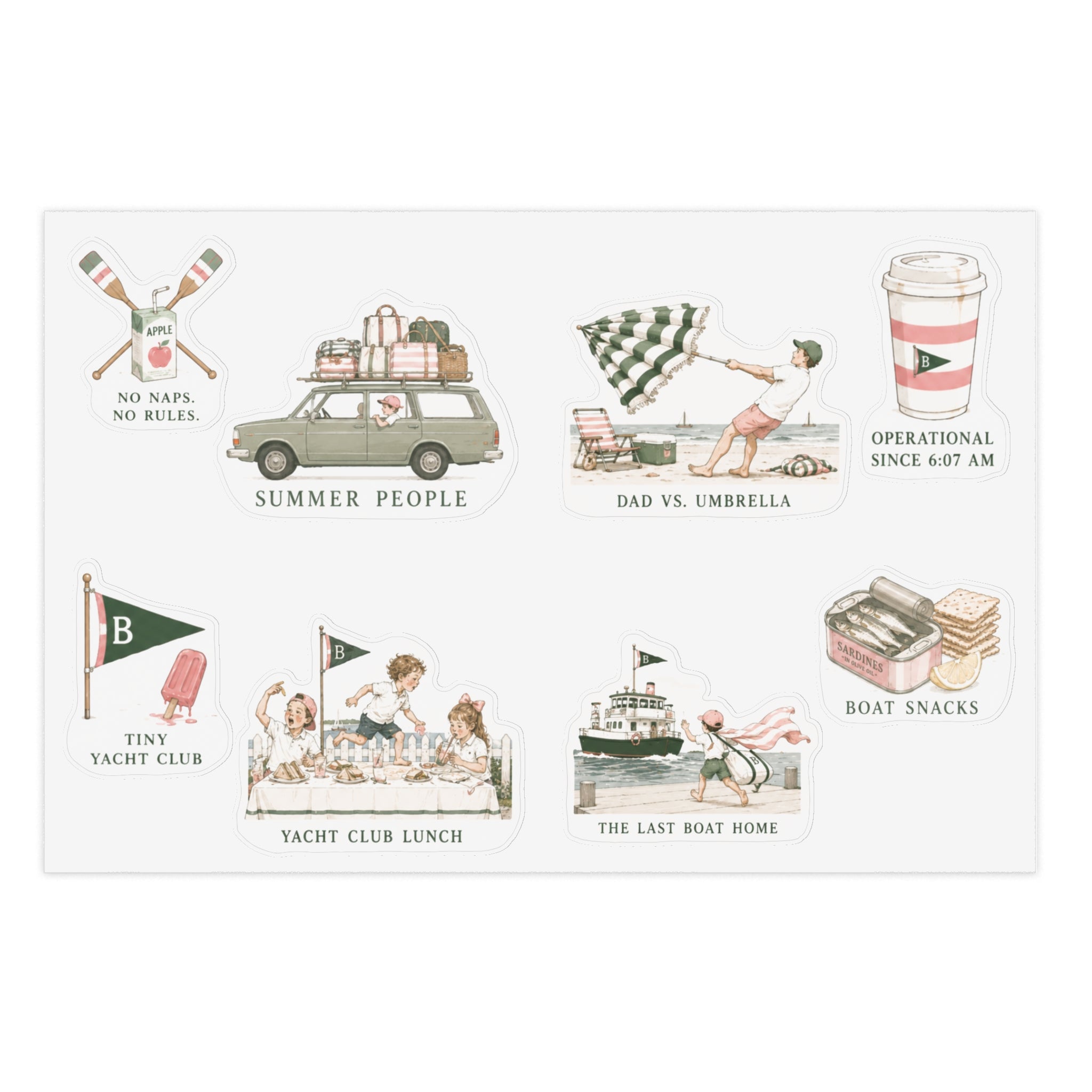 Summer People Sticker Sheet — Vintage Yacht Club Scenes