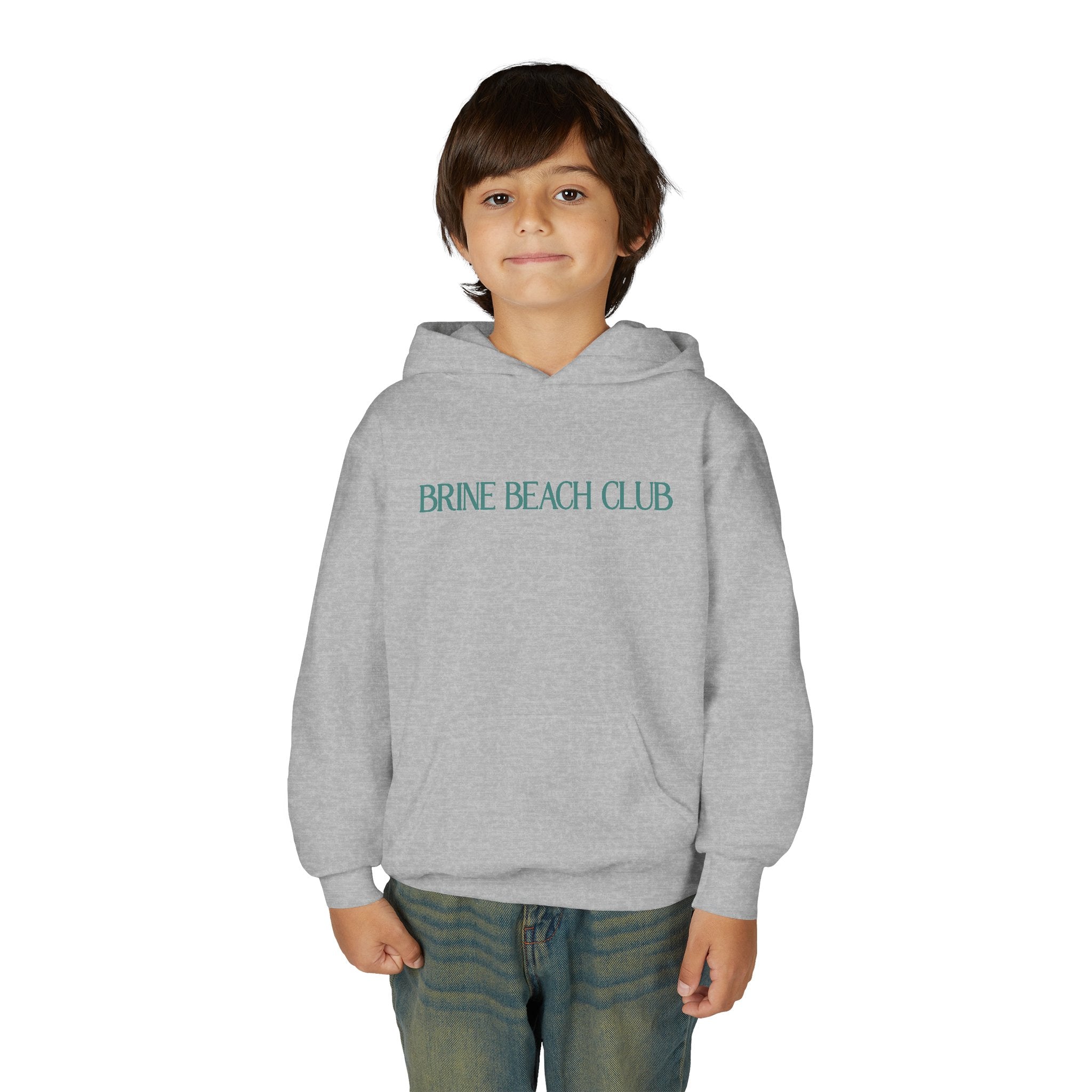 Brine Beach Club Youth Hoodie — "Stay For Sunset” Surf Waves Sun Pullover