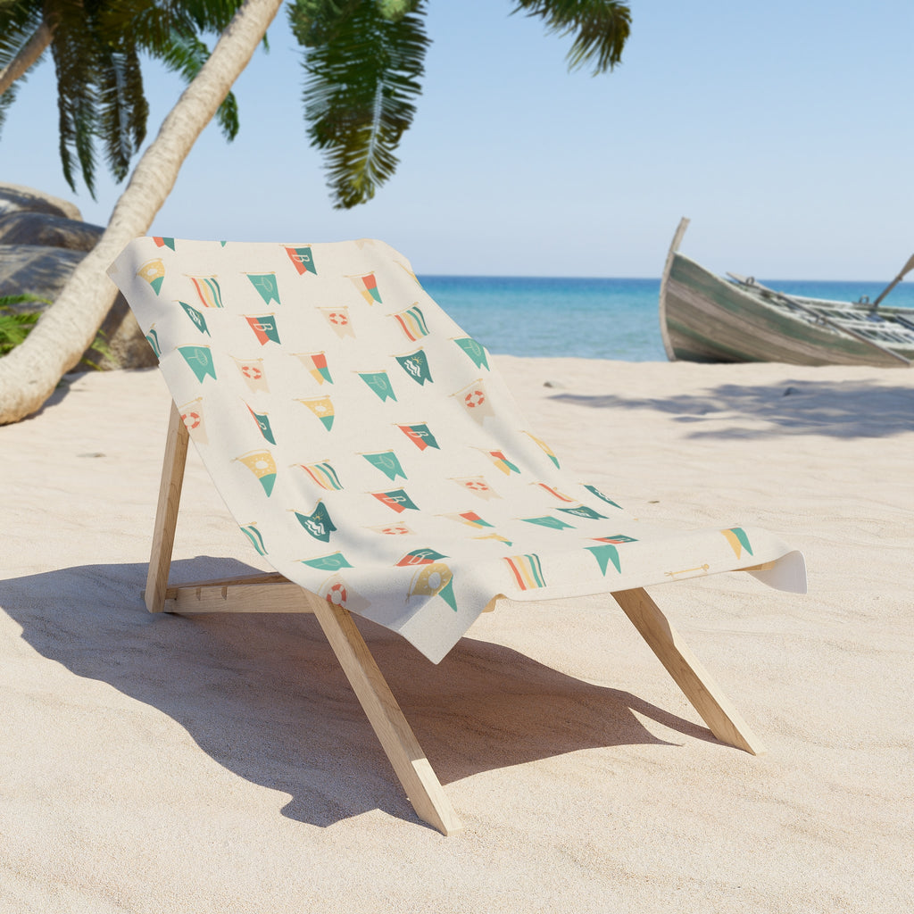 Nautical Pennant Pattern Beach Towel — Retro Coastal Flags Design