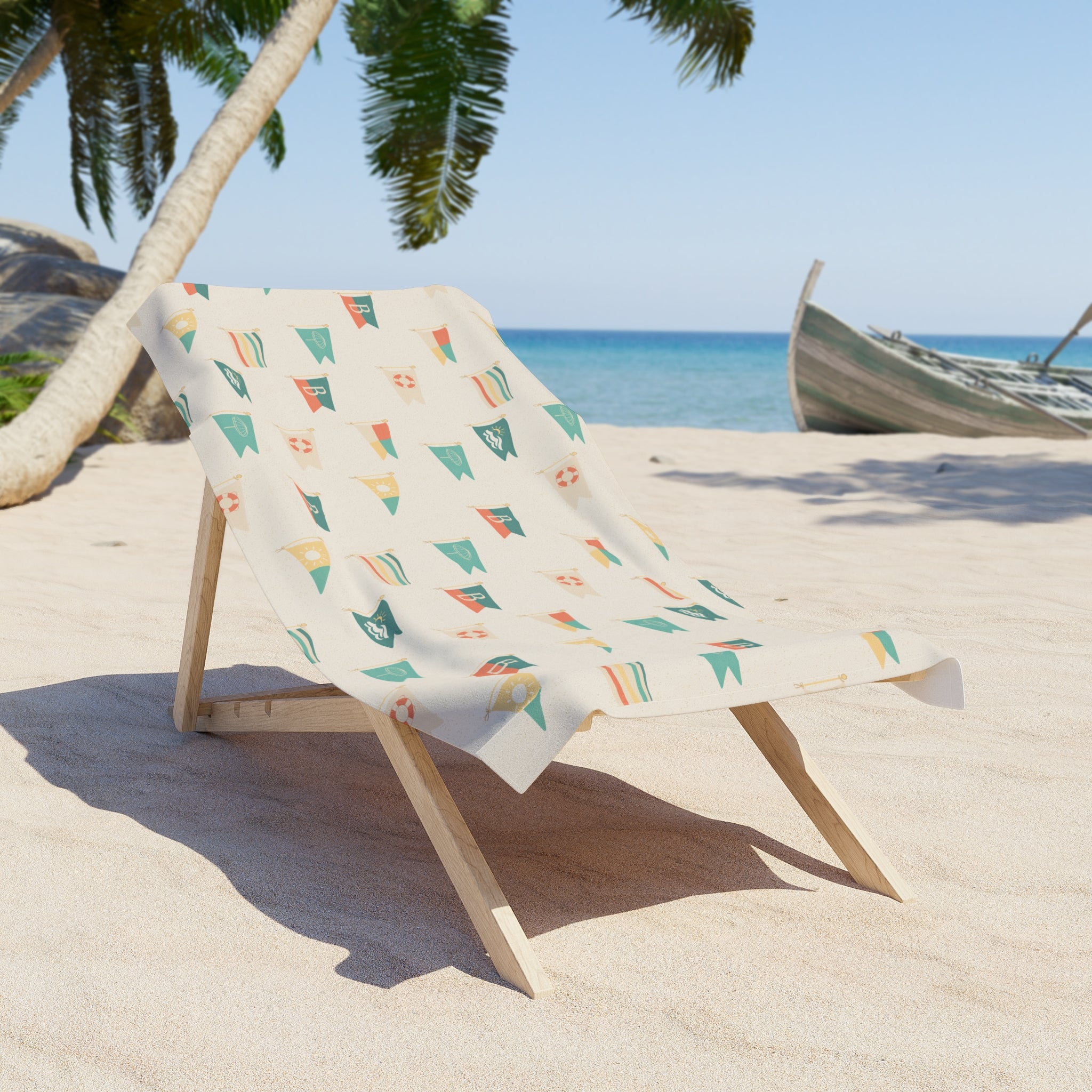 Nautical Pennant Pattern Beach Towel — Retro Coastal Flags Design