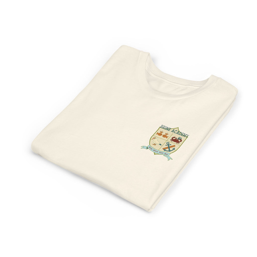 Youth Tee — "Salty Since First Bell" Brine Academy Crest School Spirit Shirt