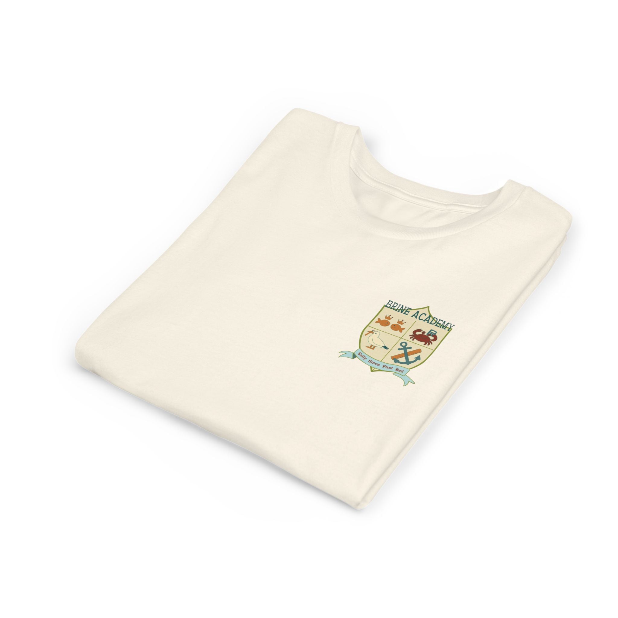 Youth Tee — "Salty Since First Bell" Brine Academy Crest School Spirit Shirt