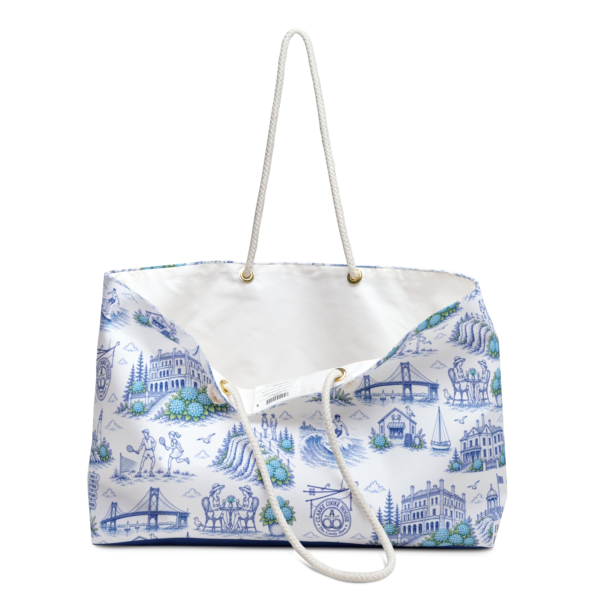 Newport RI Beach Bag, Coastal Toile Tote Bag, Preppy Newport Tote, Nautical Beach Tote, Rhode Island Travel Bag, Summer Resort Bag