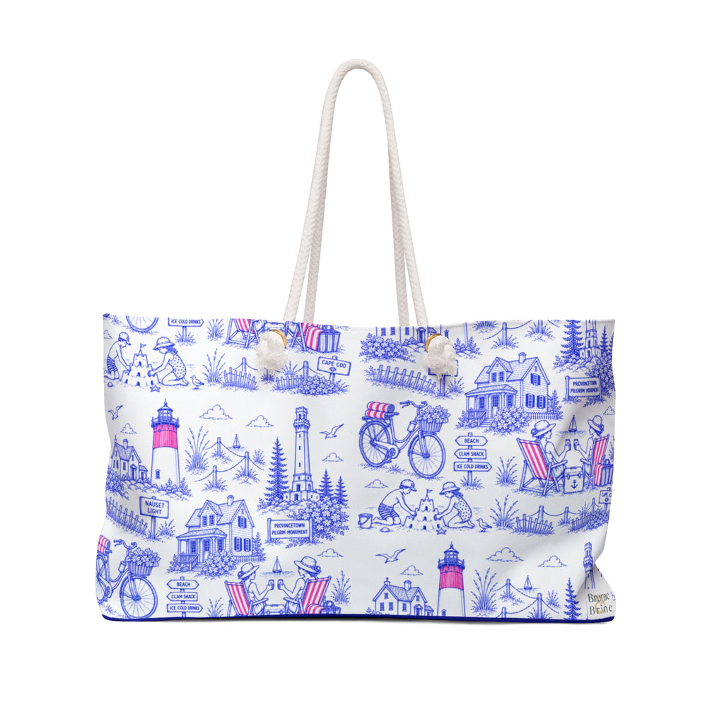 Nautical Cottage Weekender Bag – Blue Lighthouse & Bike Travel Tote