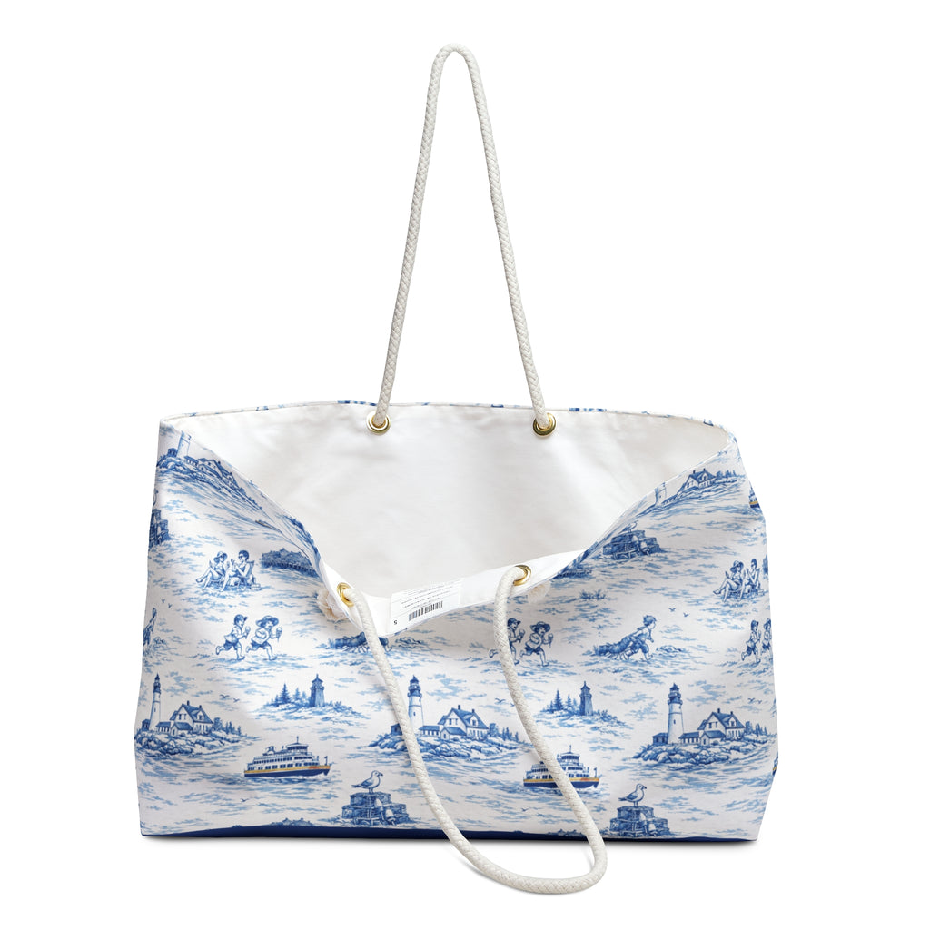 Portland Maine Beach Bag, Coastal Toile Tote Bag, Maine Travel Tote, New England Beach Tote, Preppy Summer Bag, Pool Tote, Cabana Tote