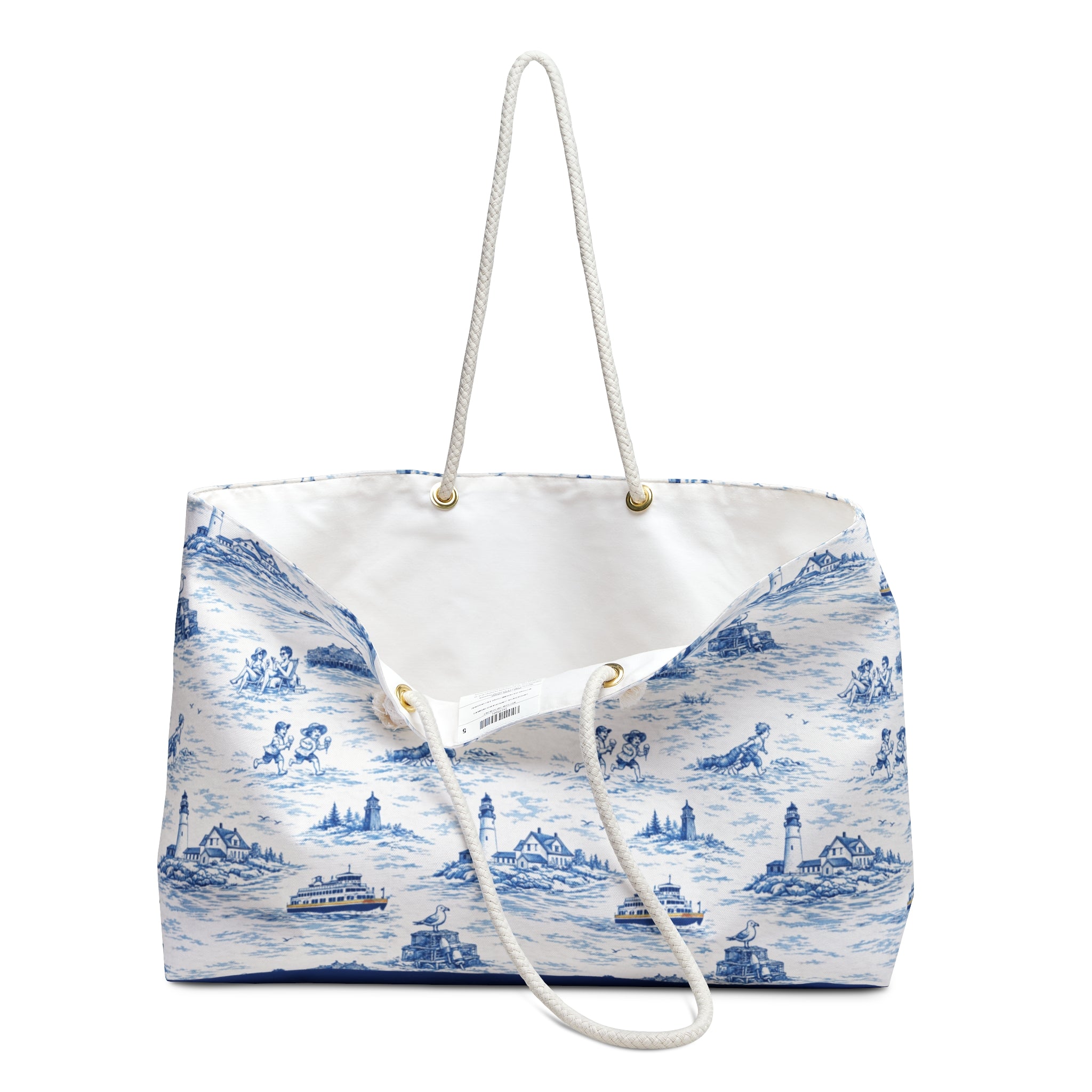 Portland Maine Beach Bag, Coastal Toile Tote Bag, Maine Travel Tote, New England Beach Tote, Preppy Summer Bag, Pool Tote, Cabana Tote