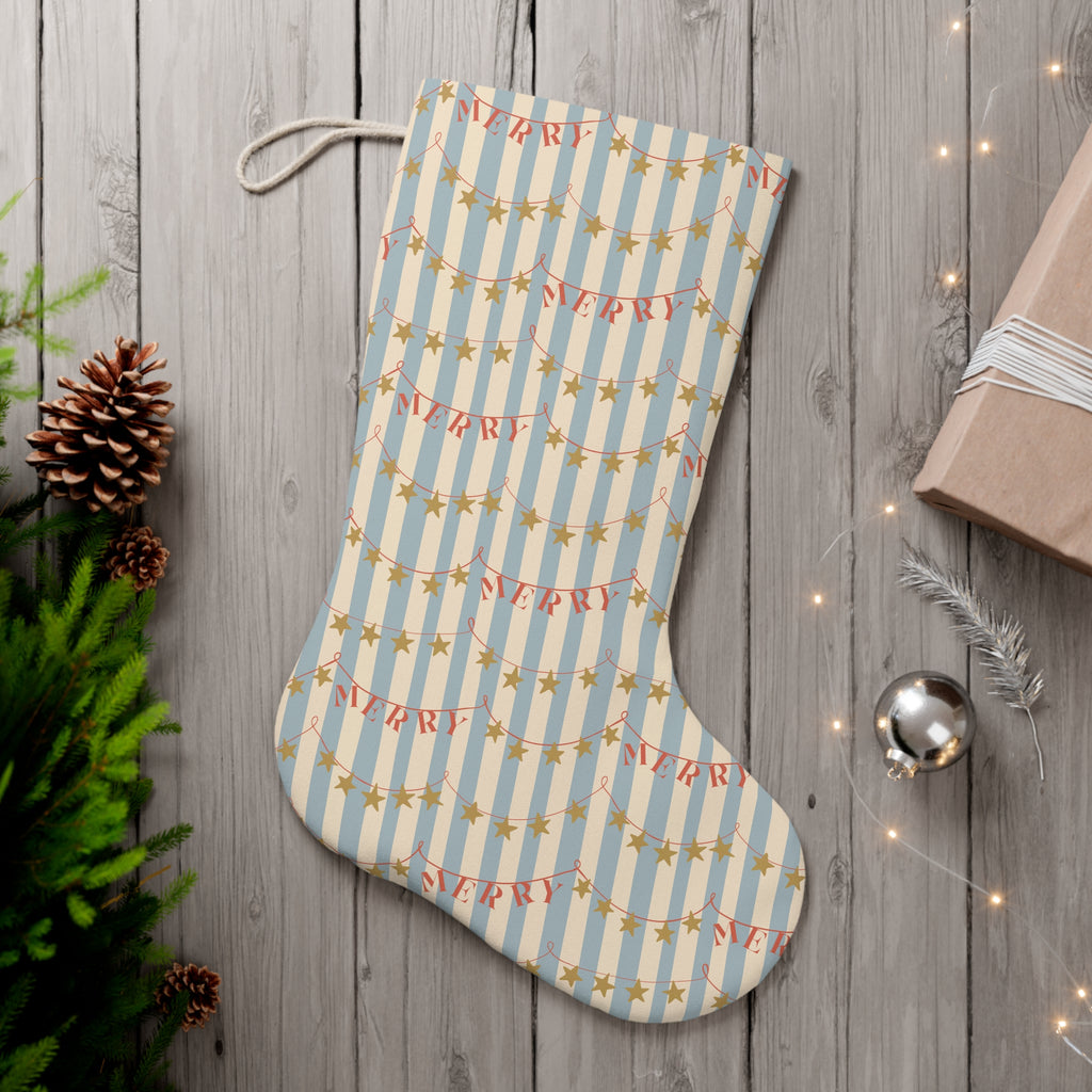 Vintage Star Garland Santa Stocking – Christmas Stocking