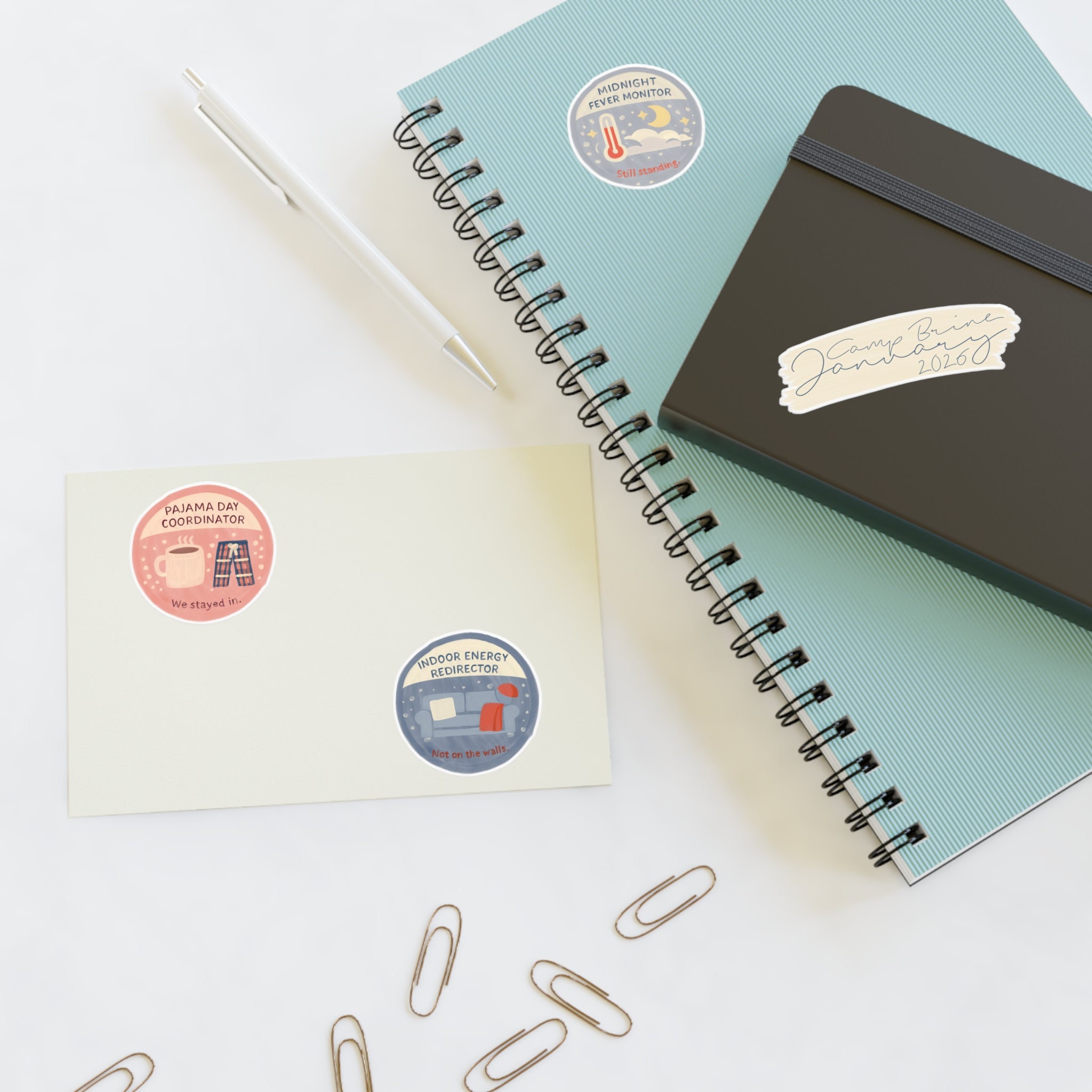 Cozy Home Life Sticker Sheet — Pajama Day, Midnight Fever, Indoor Energy