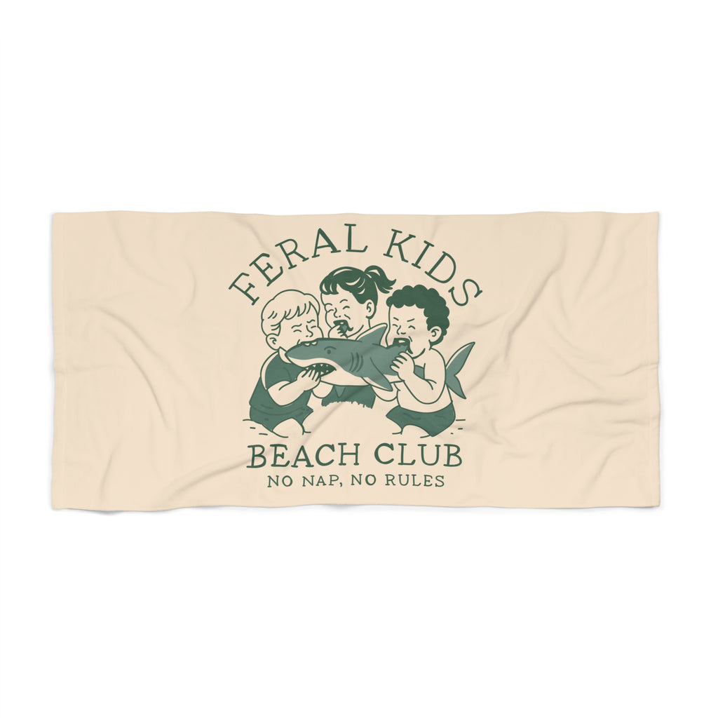 Feral Kids Beach Towel — "Beach Club: No Nap, No Rules" Vintage Surf Towel, Green