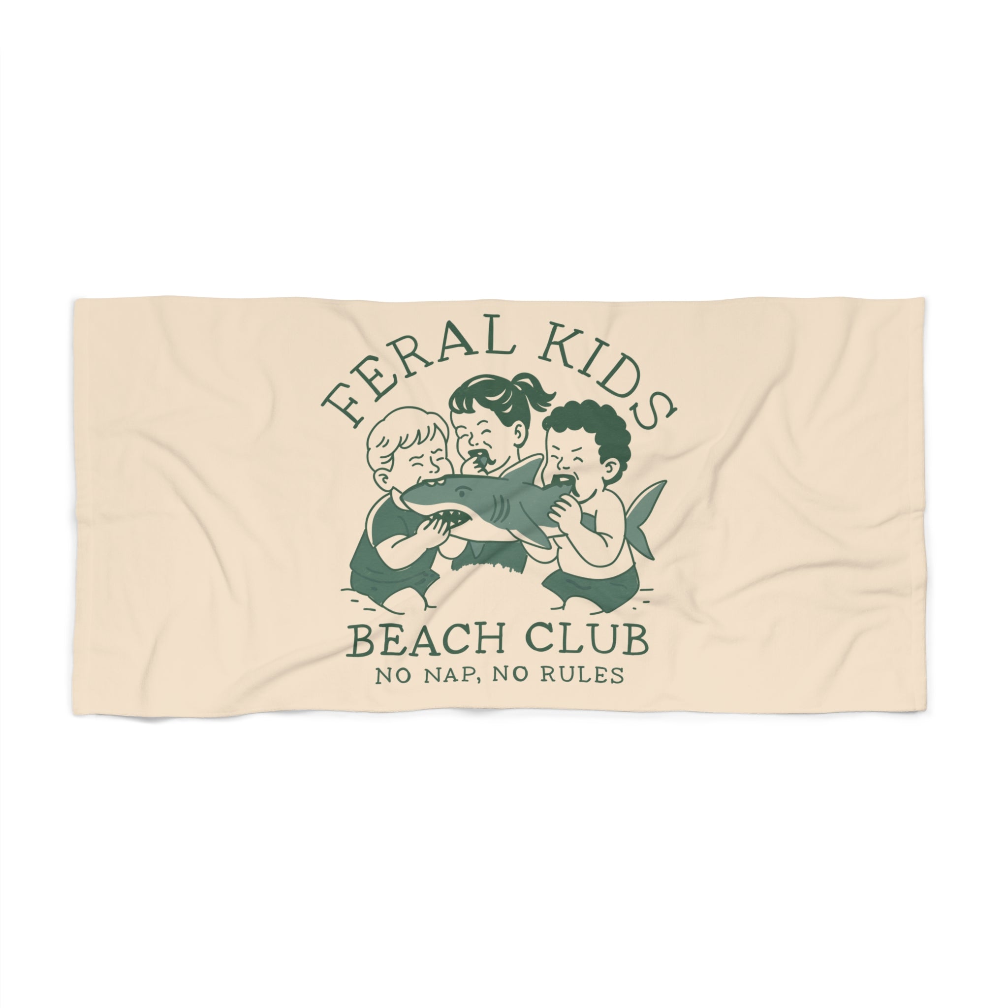 Feral Kids Beach Towel — "Beach Club: No Nap, No Rules" Vintage Surf Towel, Green