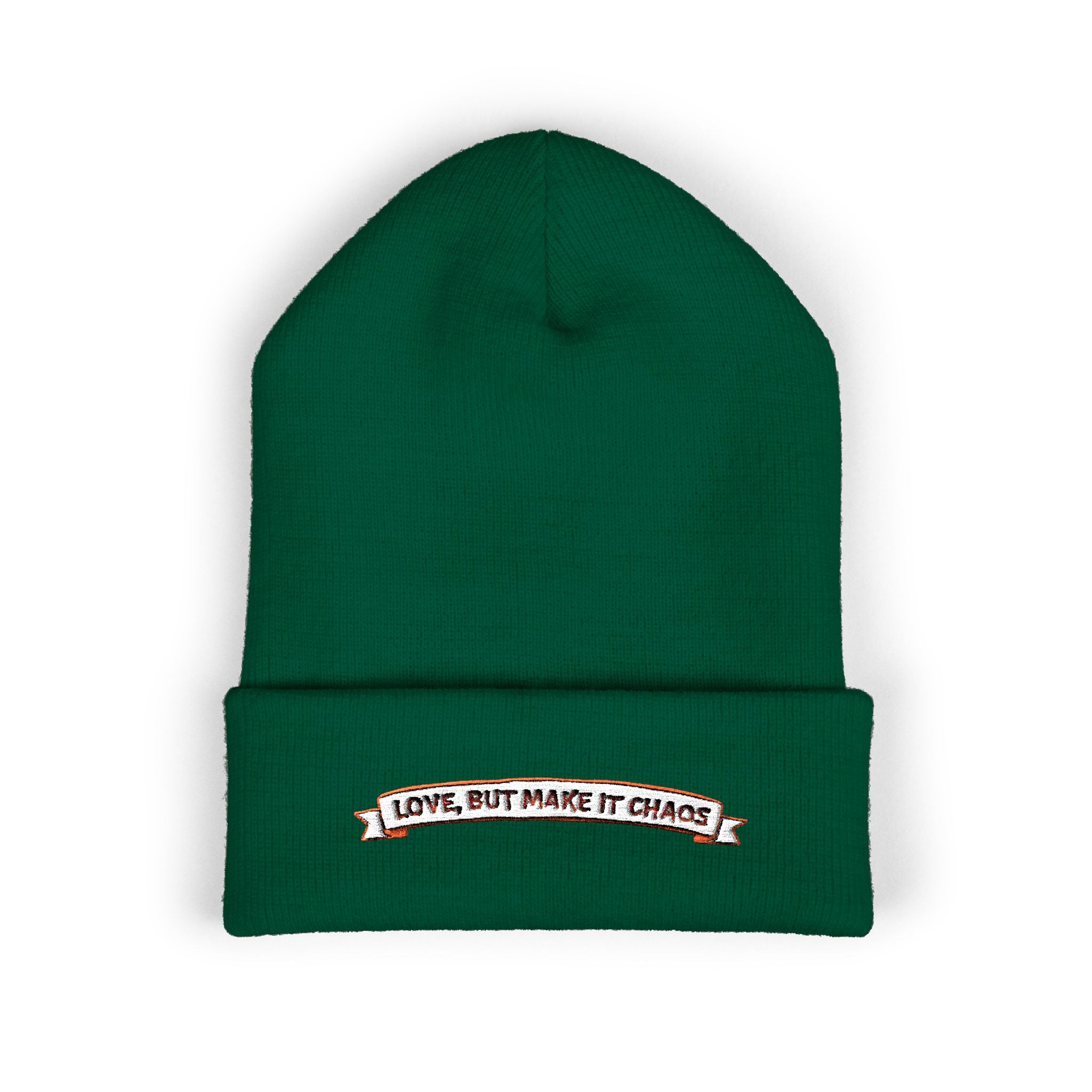 Embroidered 'Love, But Make It Chaos' Cuffed Beanie