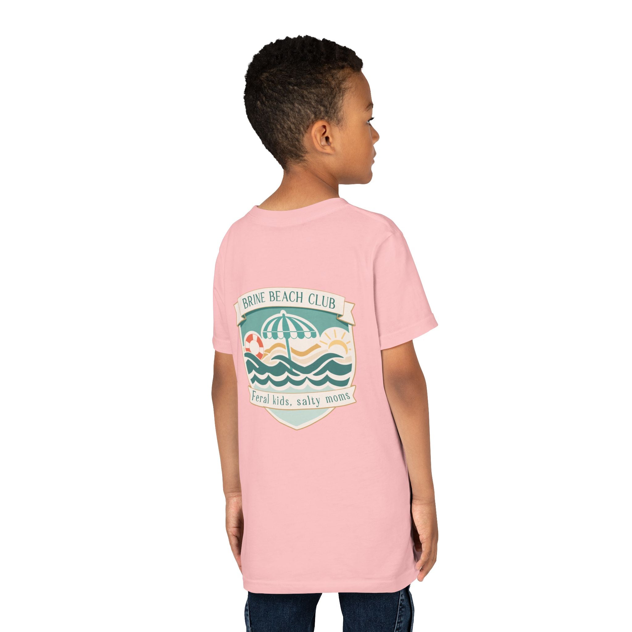 Brine Beach Club Youth Tee – ‘Feral Kids, Salty Moms’ Umbrella Beach T‑Shirt