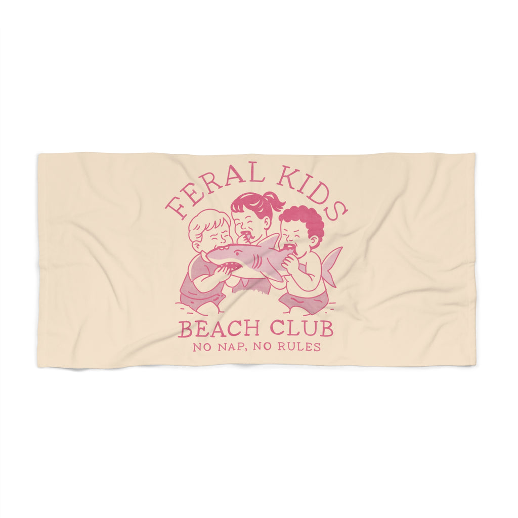 Feral Kids Beach Towel — "Beach Club: No Nap, No Rules" Vintage Surf Towel, Pink