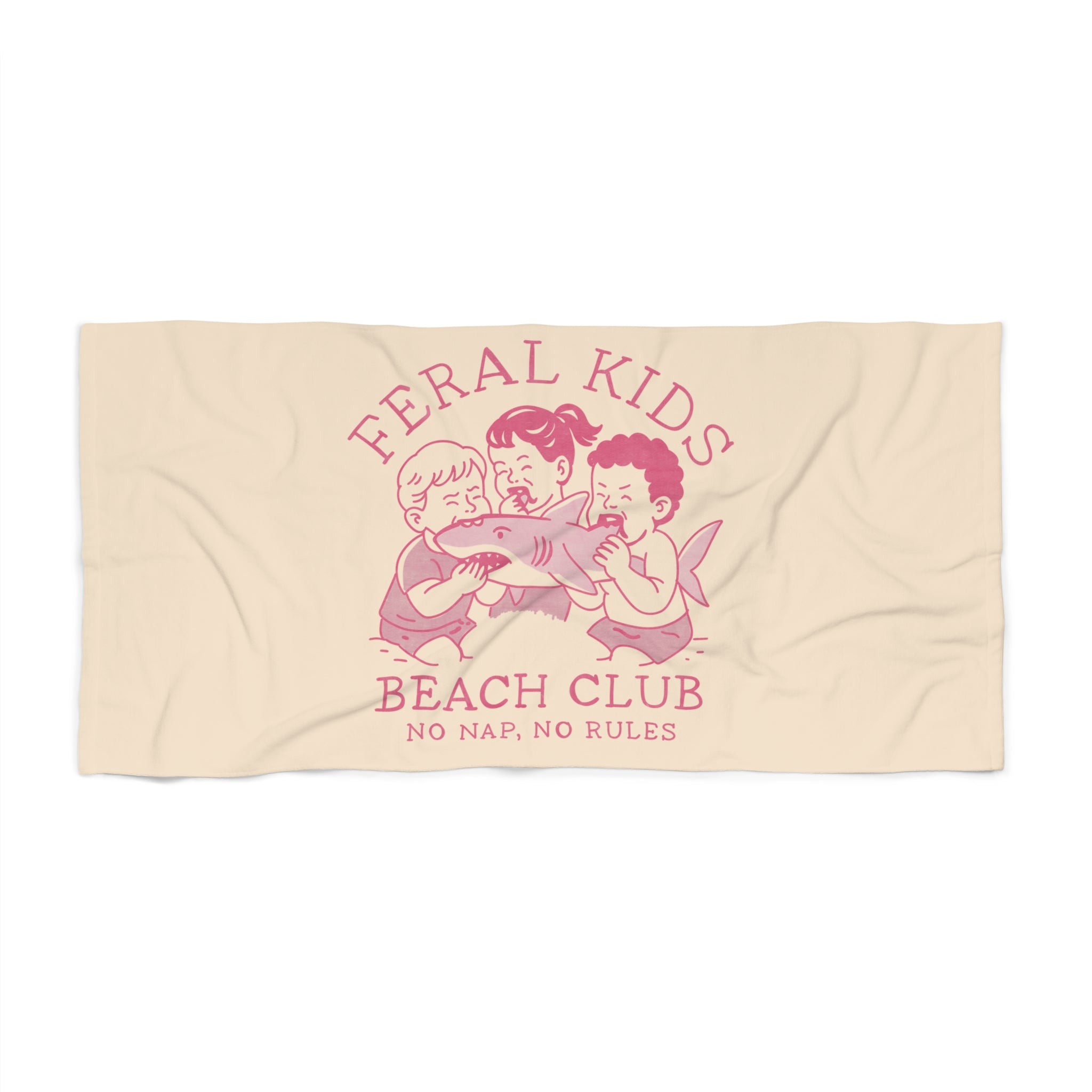 Feral Kids Beach Towel — "Beach Club: No Nap, No Rules" Vintage Surf Towel, Pink