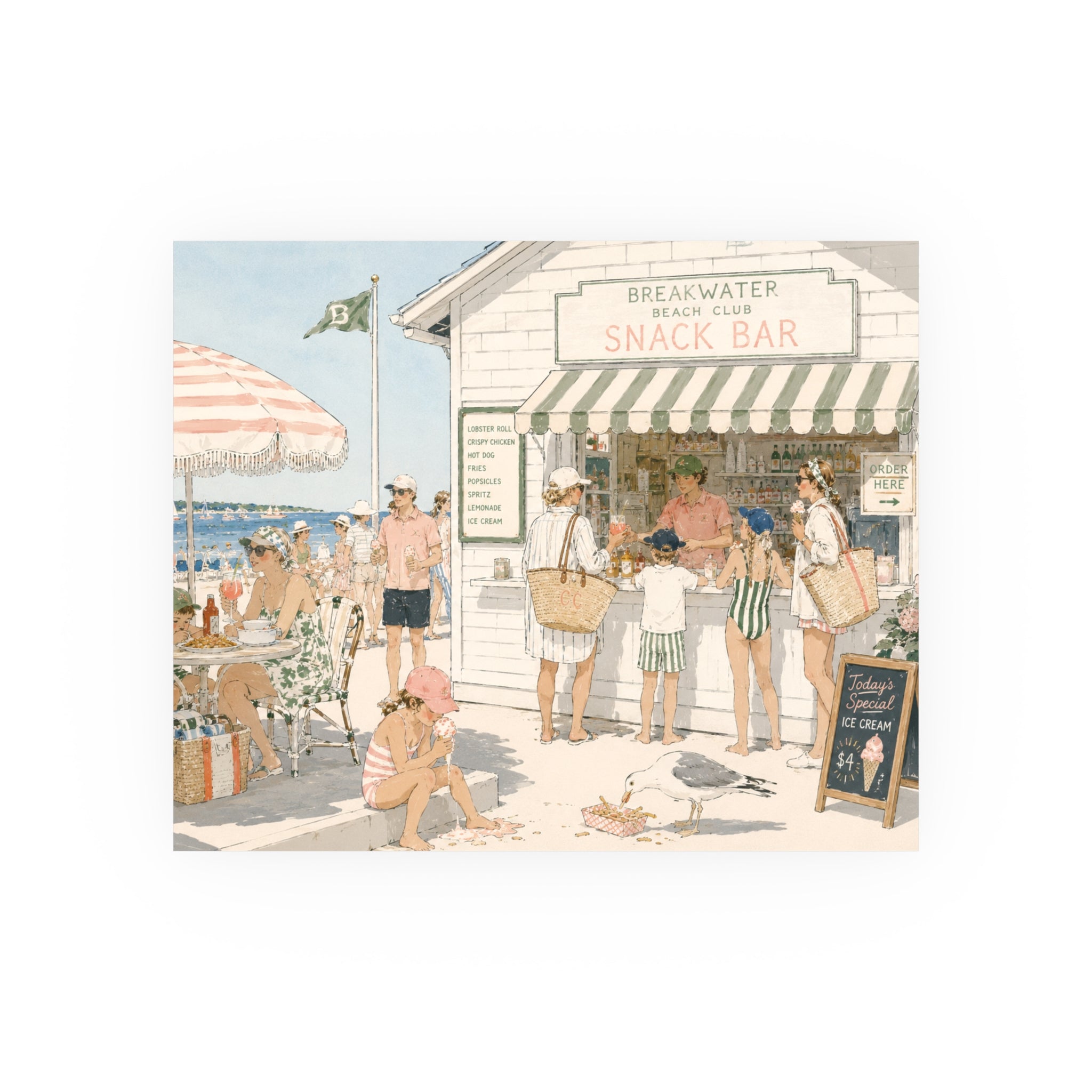 Beach Snack Bar Poster — Vintage Seaside Art Print (Satin or Archival Matte)