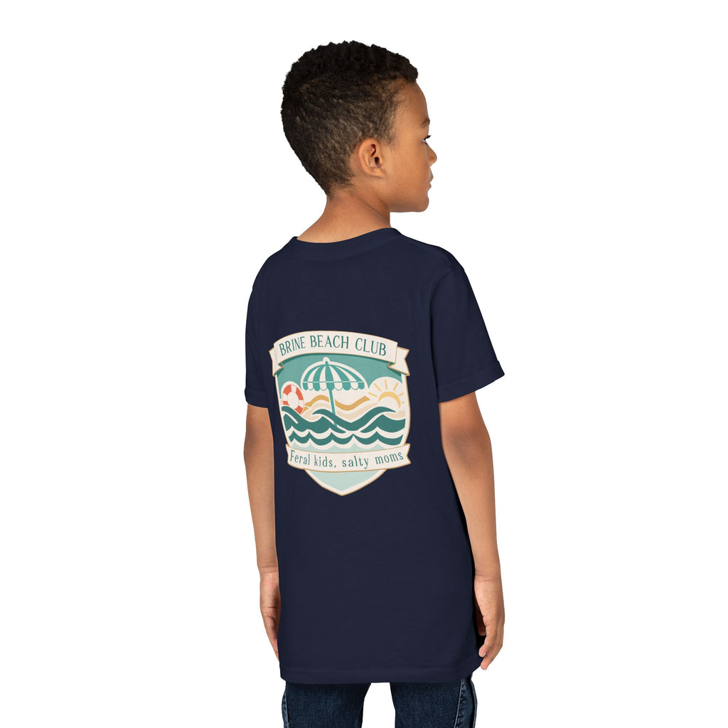 Brine Beach Club Youth Tee – ‘Feral Kids, Salty Moms’ Umbrella Beach T‑Shirt