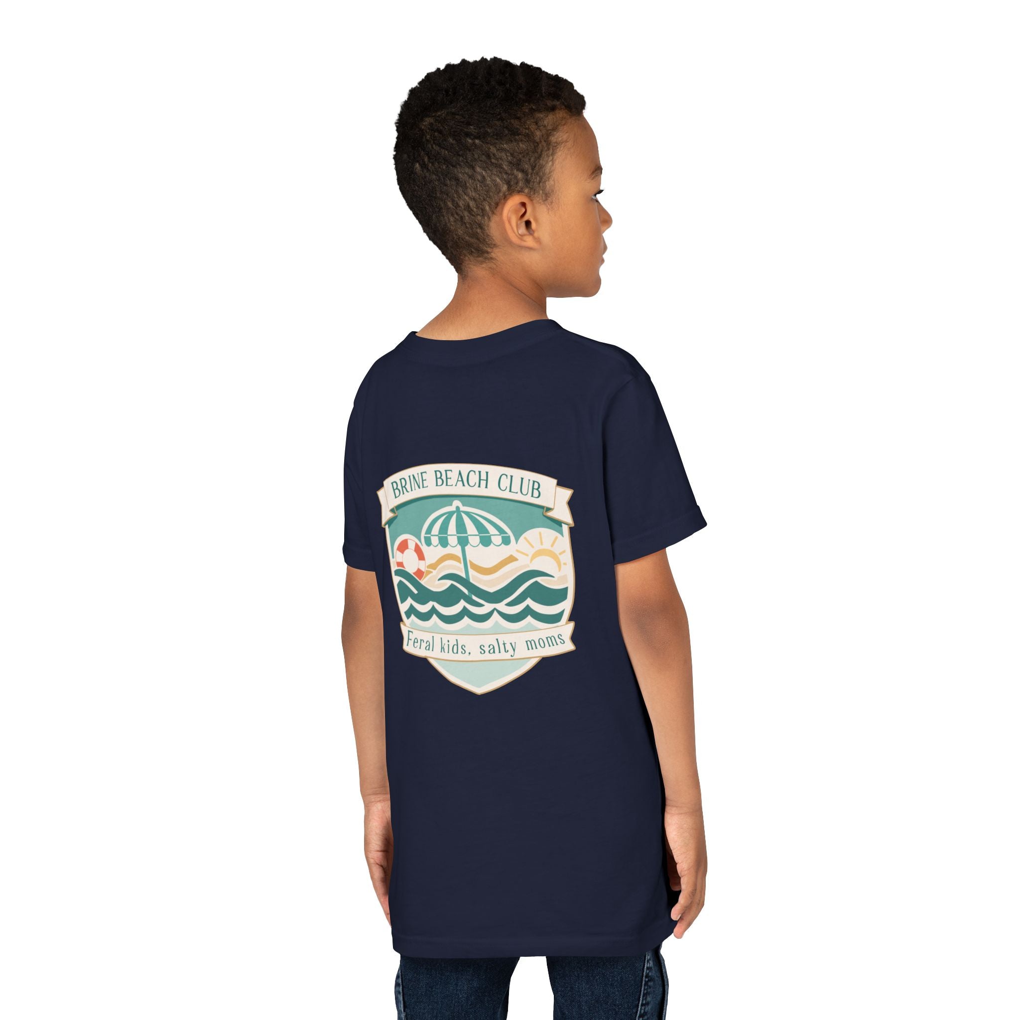 Brine Beach Club Youth Tee – ‘Feral Kids, Salty Moms’ Umbrella Beach T‑Shirt