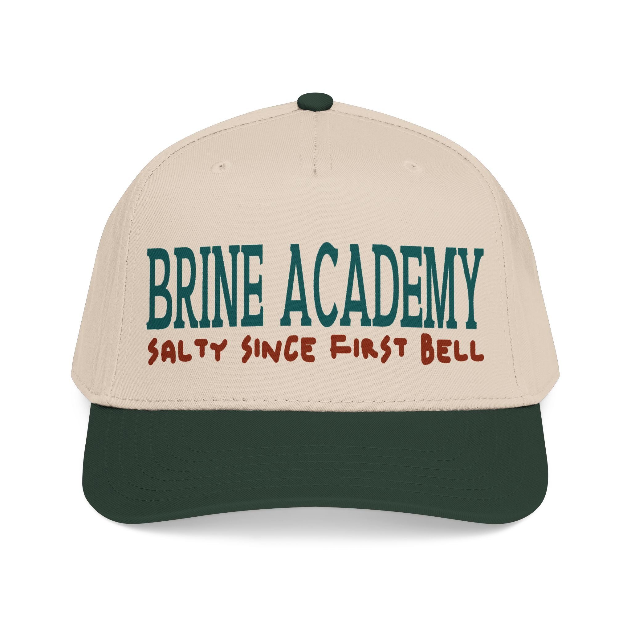 Brine Academy Mid Profile Baseball Cap — “Salty Since First Bell” wordmark Hat