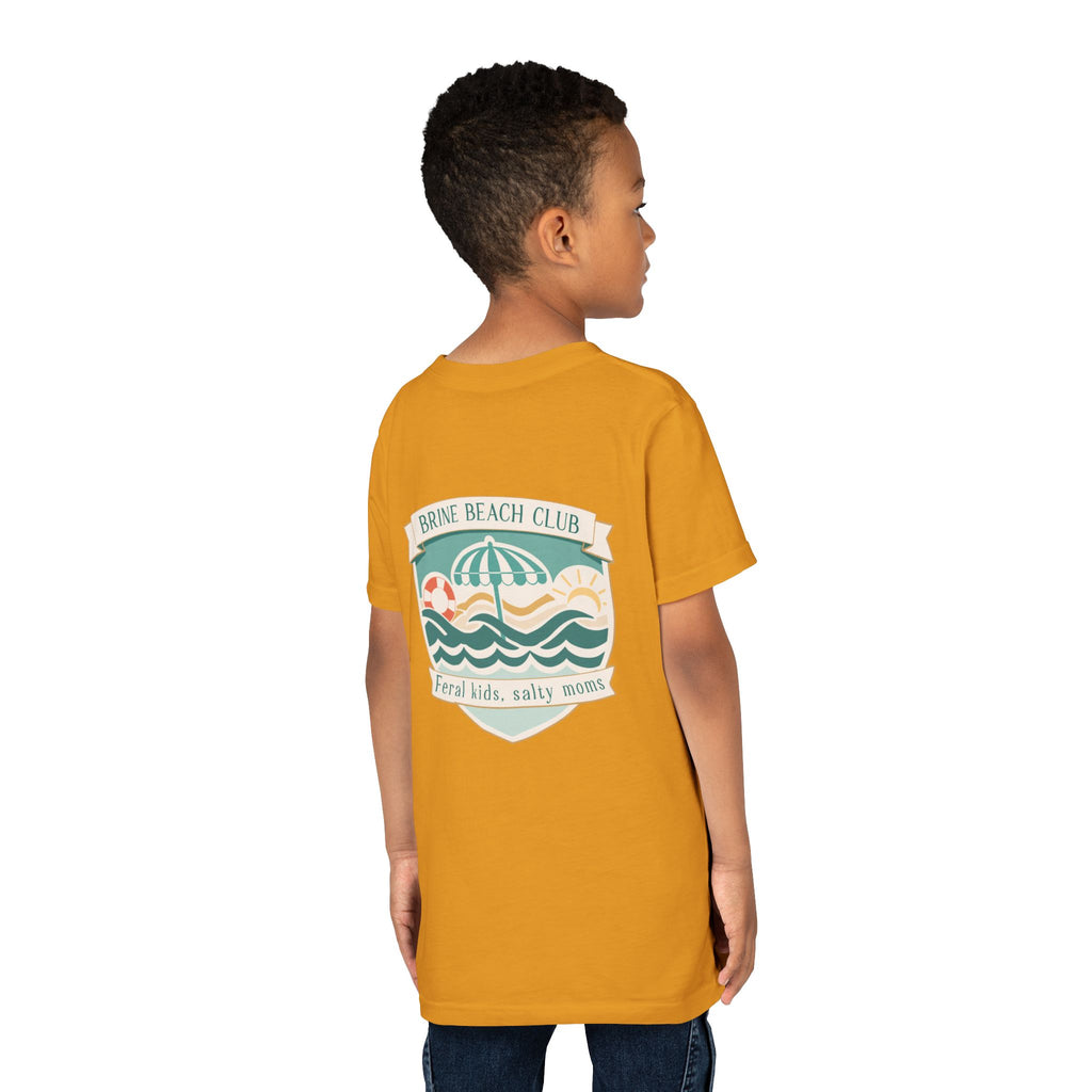 Brine Beach Club Youth Tee – ‘Feral Kids, Salty Moms’ Umbrella Beach T‑Shirt