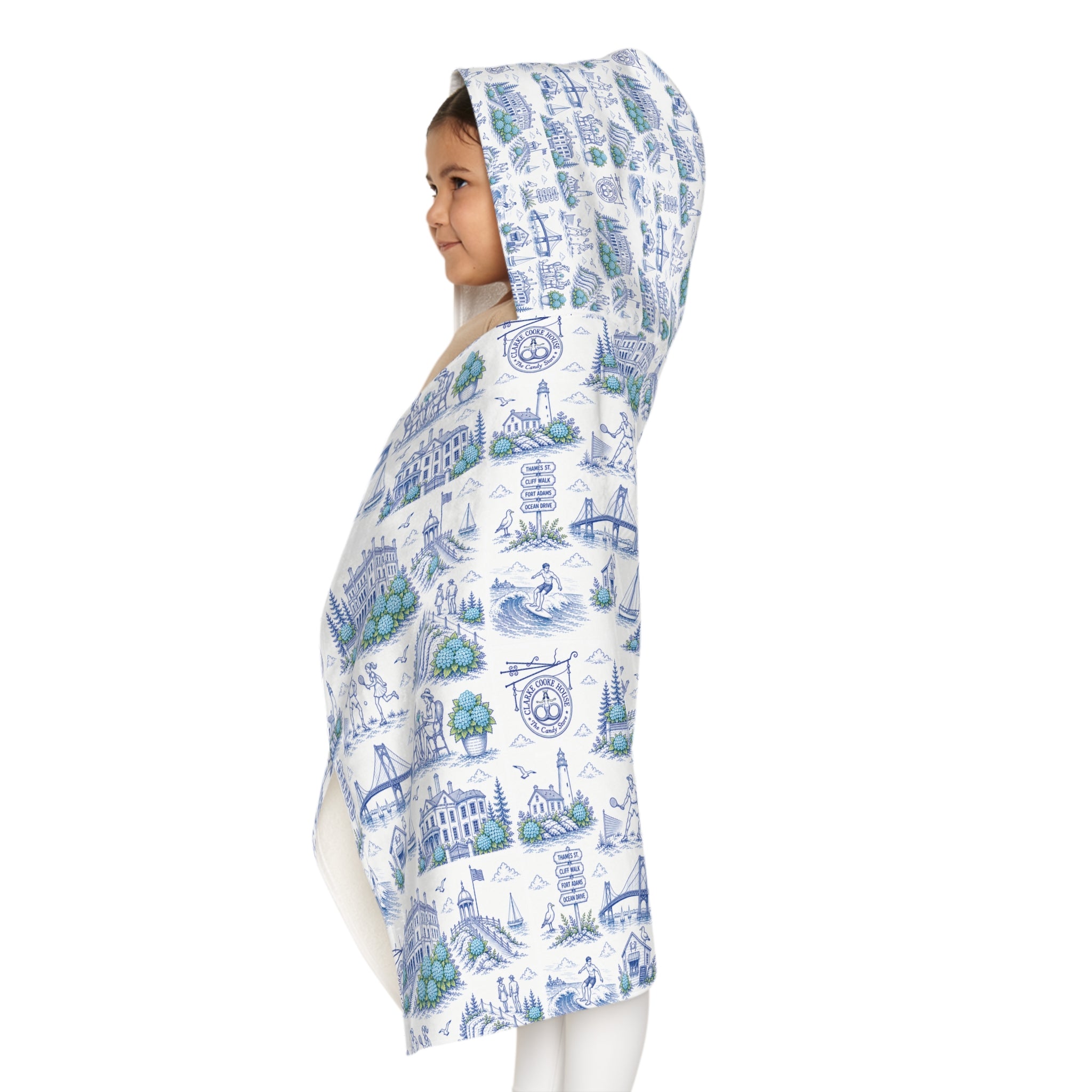 Kids Hooded Beach Towel Newport RI, Coastal Toile Hooded Towel, Kids Poncho Towel, Preppy Kids Beach Cover Up, Summer Pool Towel