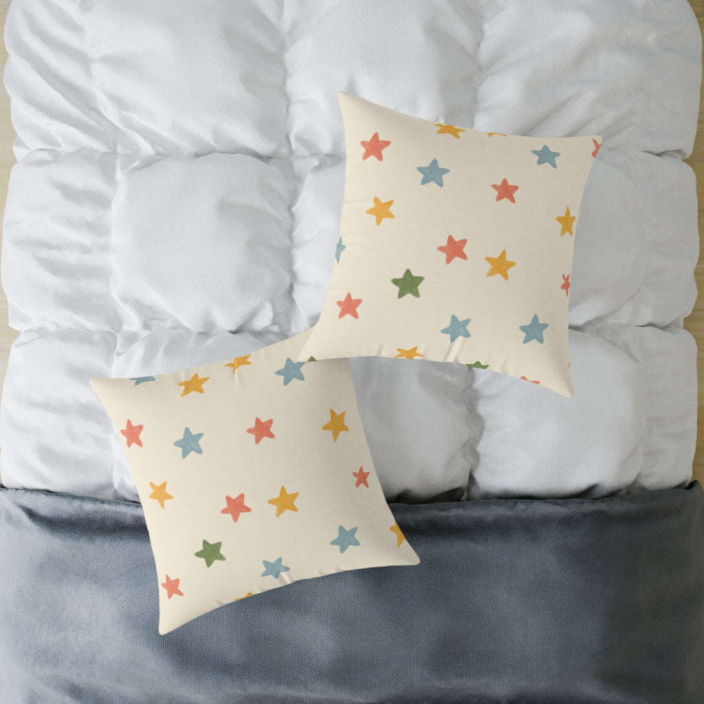 Vintage Playroom Star Pattern Square Pillow — Pastel Nursery Throw Cushion