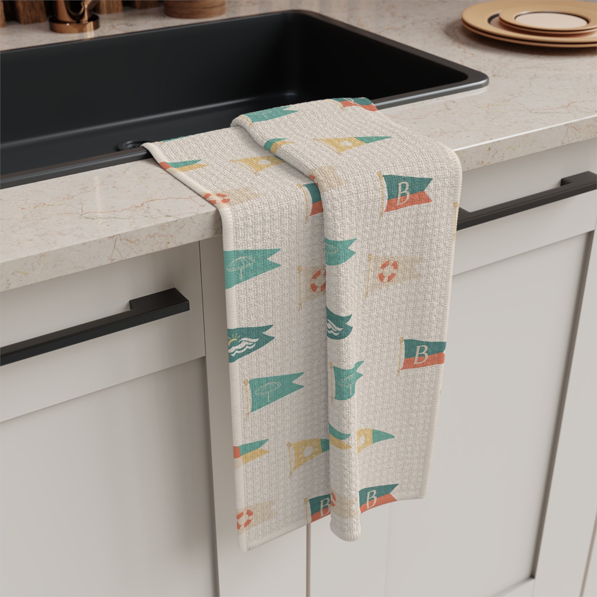 Nautical Pennant Microfiber Tea Towel — Coastal Flag Pattern Kitchen Towel