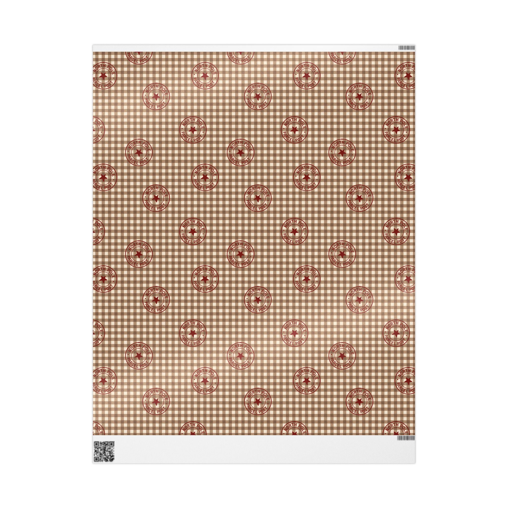 Country Gingham Wrapping Paper - Rustic Plaid Holiday Gift Wrap with Red Stamped Star Accent