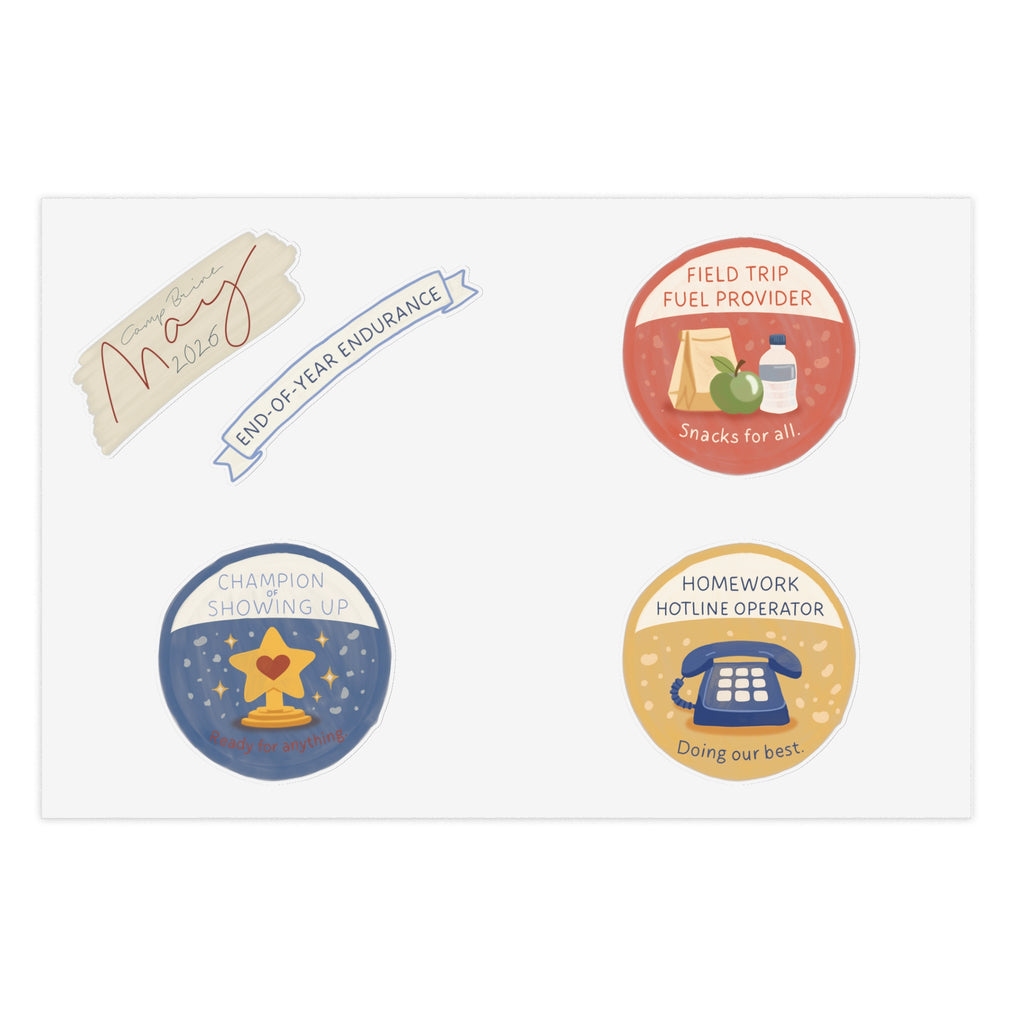 Camp Brine Mom Merit Badge Sticker Sheets — End of Year May 2026