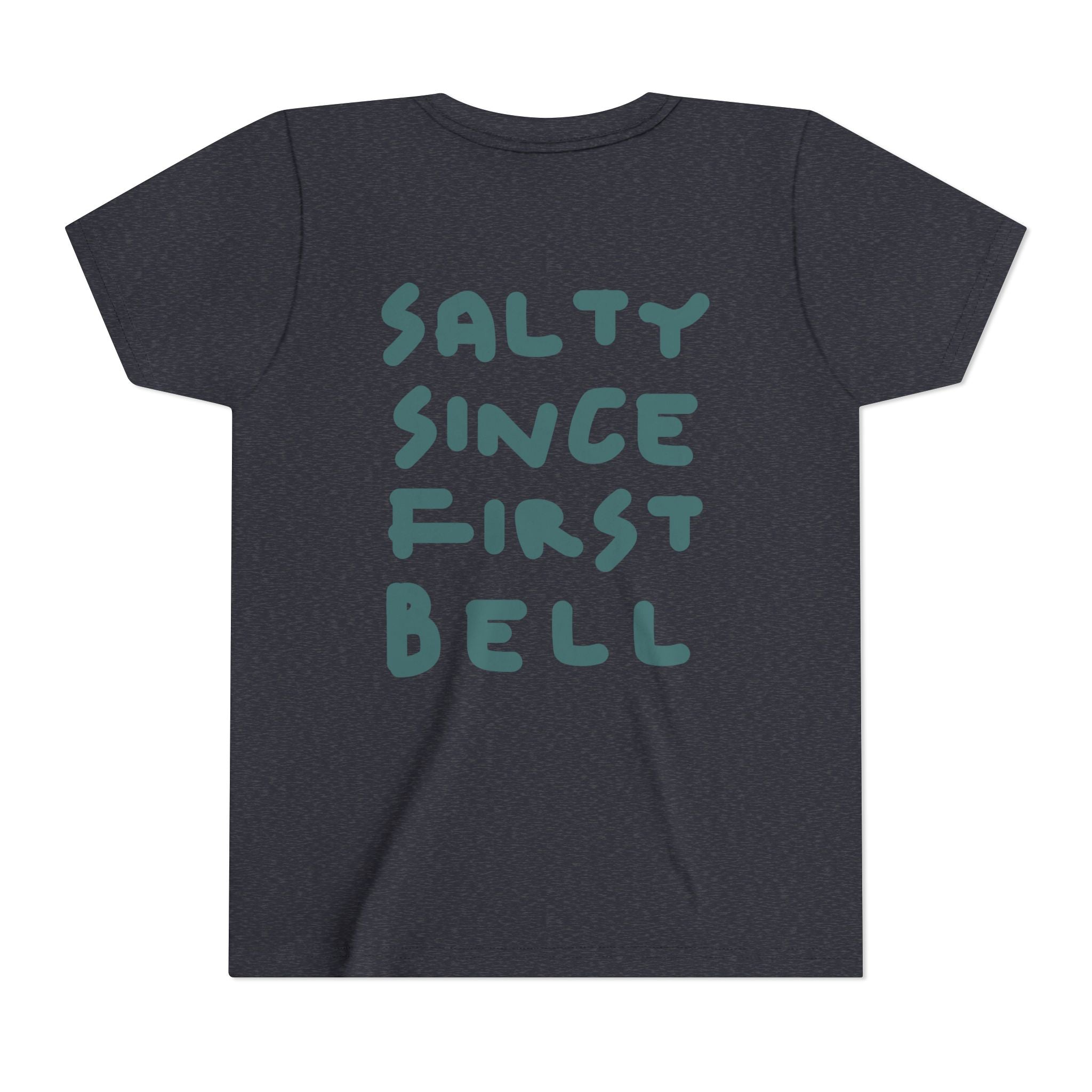 Youth Tee — "Salty Since First Bell" Brine Academy Crest School Spirit Shirt