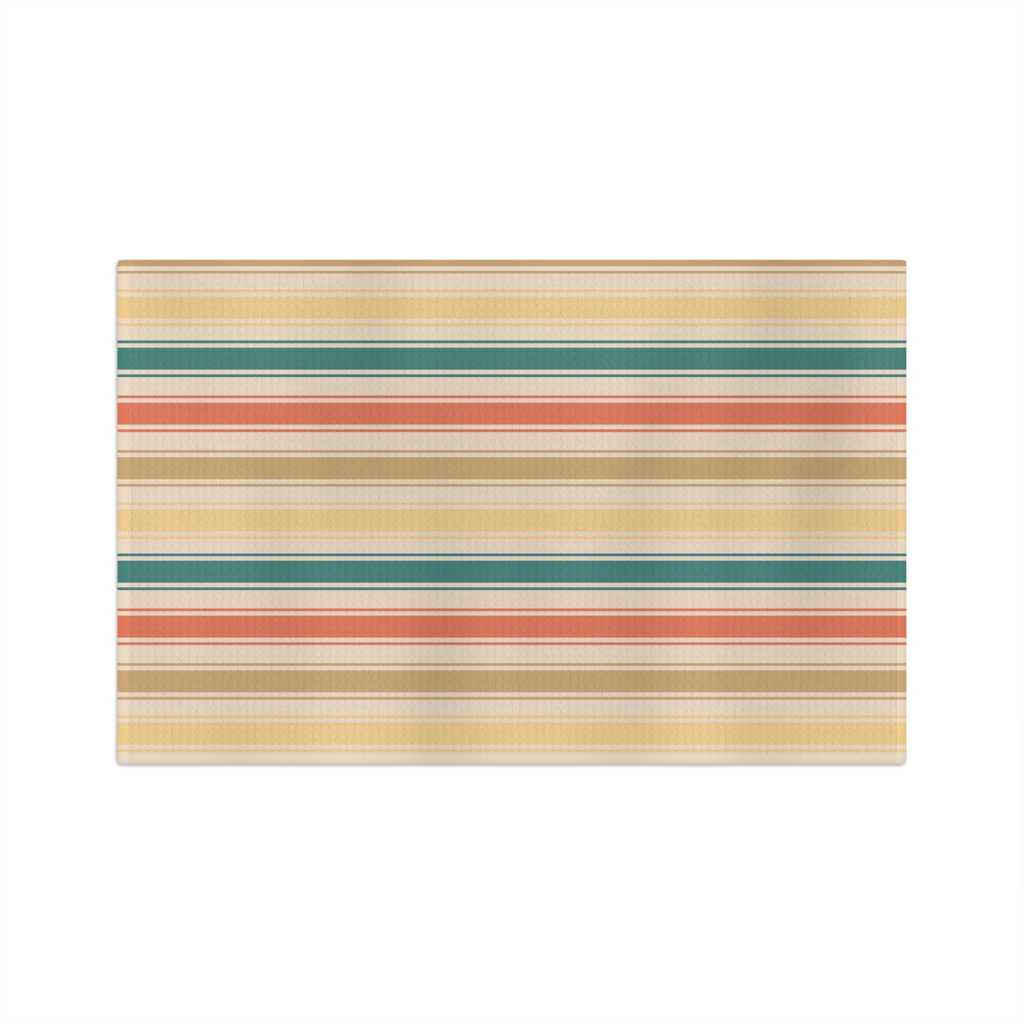 Striped Microfiber Tea Towel — Retro Sunset Kitchen Towel (Beige, Coral & Teal)