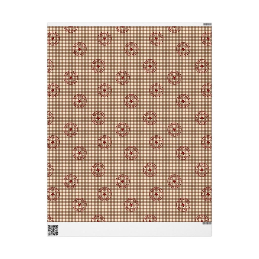 Country Gingham Wrapping Paper - Rustic Plaid Holiday Gift Wrap with Red Stamped Star Accent