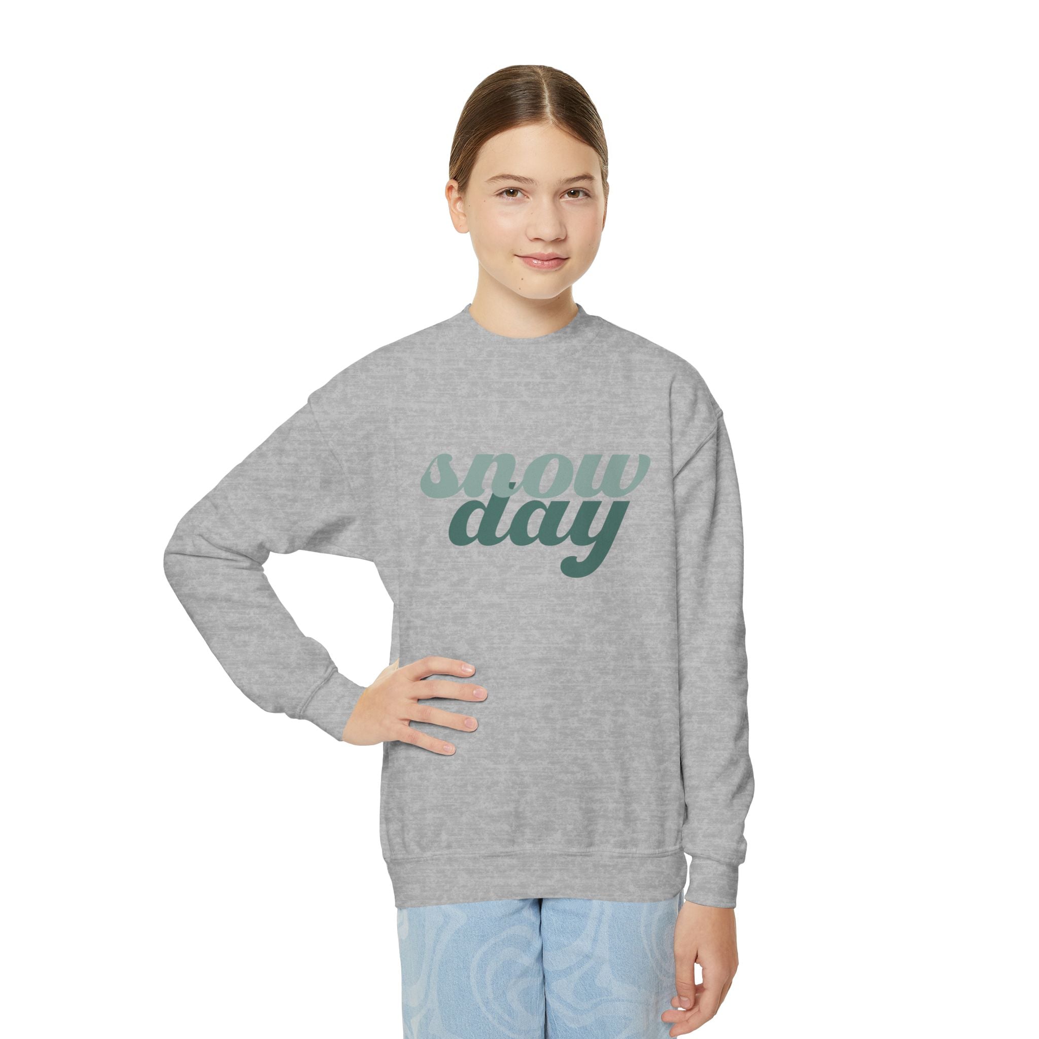 Snow Day Retro Script Youth Crewneck Sweatshirt