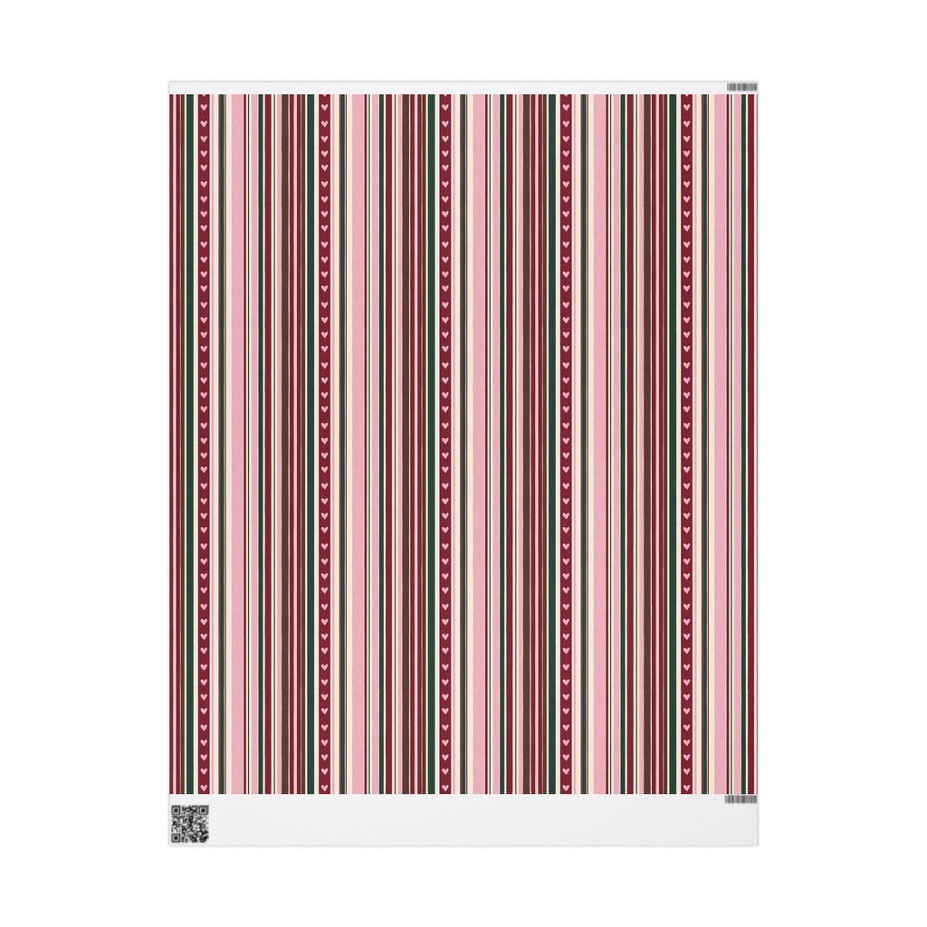 Valentine Heart Stripe Wrapping Paper — Pink & Burgundy Gift Wrap Roll