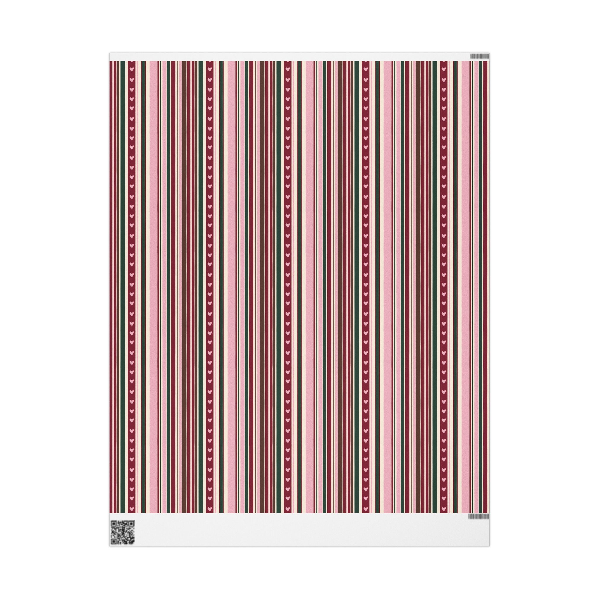 Valentine Heart Stripe Wrapping Paper — Pink & Burgundy Gift Wrap Roll