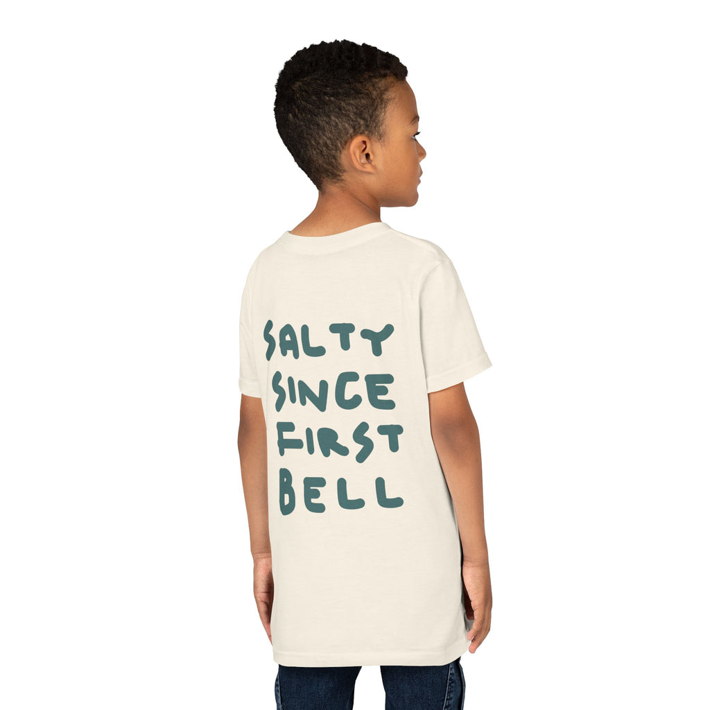 Youth Tee — "Salty Since First Bell" Brine Academy Crest School Spirit Shirt