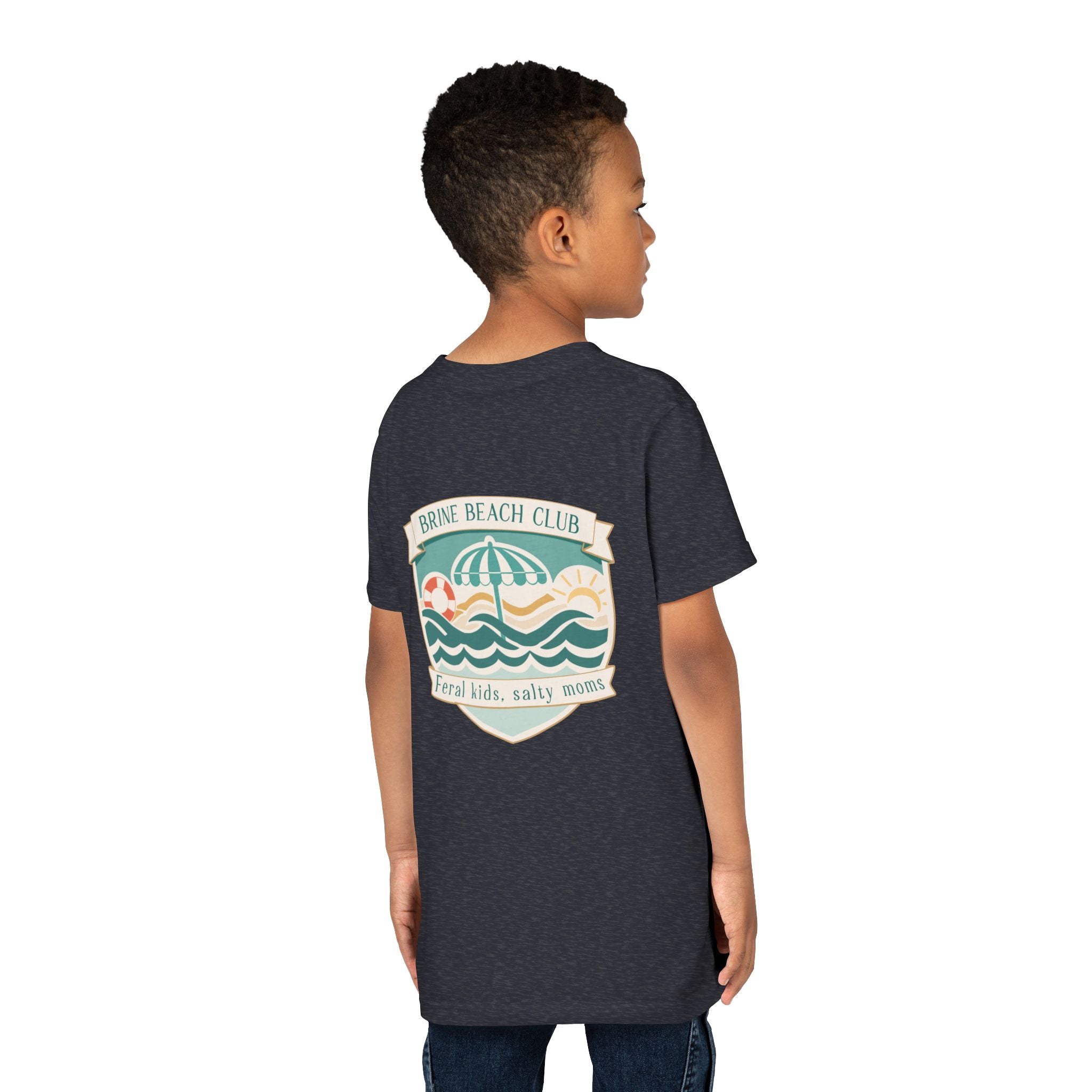 Brine Beach Club Youth Tee – ‘Feral Kids, Salty Moms’ Umbrella Beach T‑Shirt