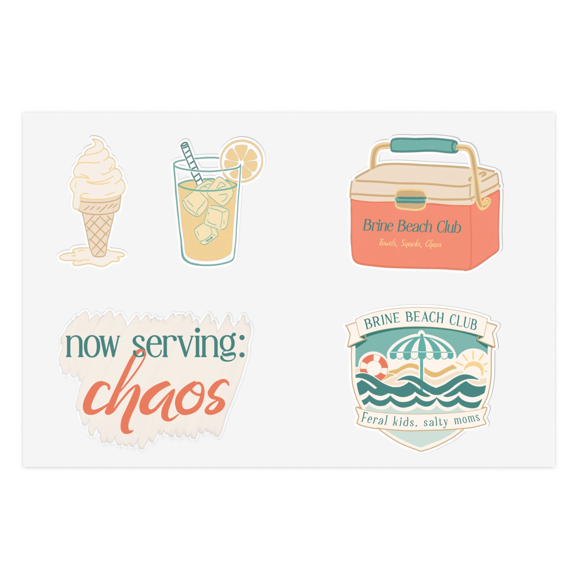 Brine Beach Club Snack Shack Sticker Sheets — Ret ro Coastal Snack Shack Sticker Pack