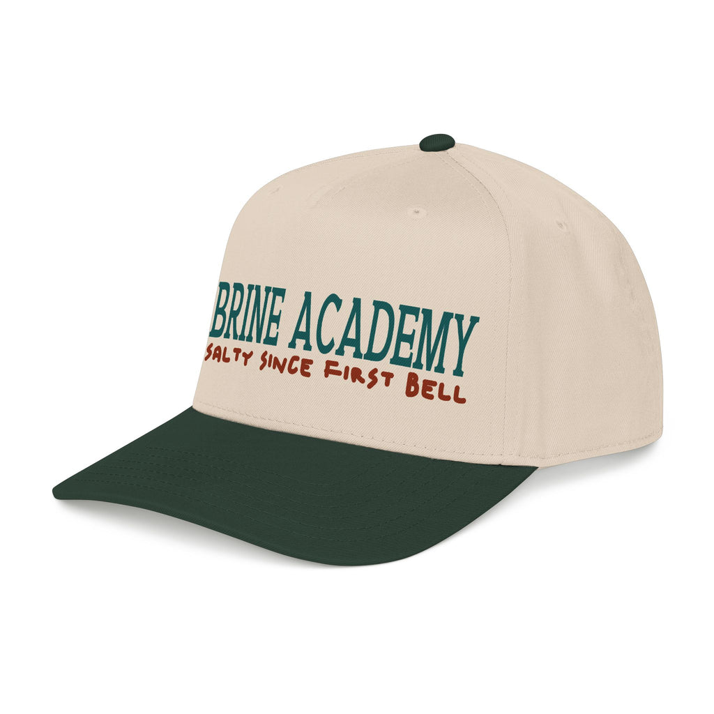 Brine Academy Mid Profile Baseball Cap — “Salty Since First Bell” wordmark Hat