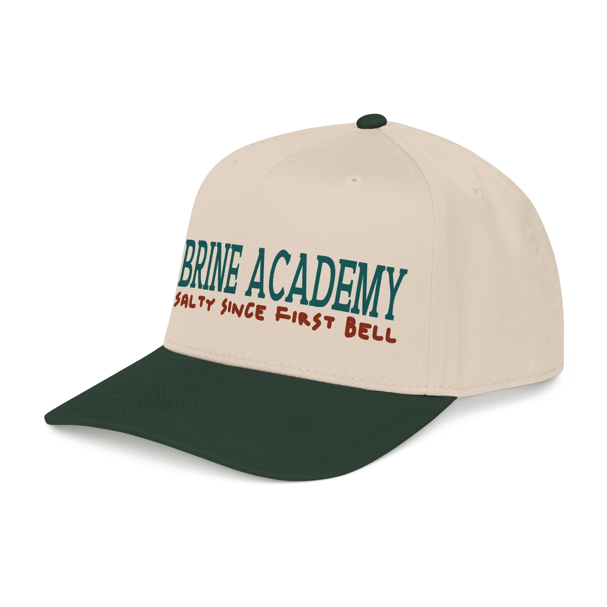 Brine Academy Mid Profile Baseball Cap — “Salty Since First Bell” wordmark Hat