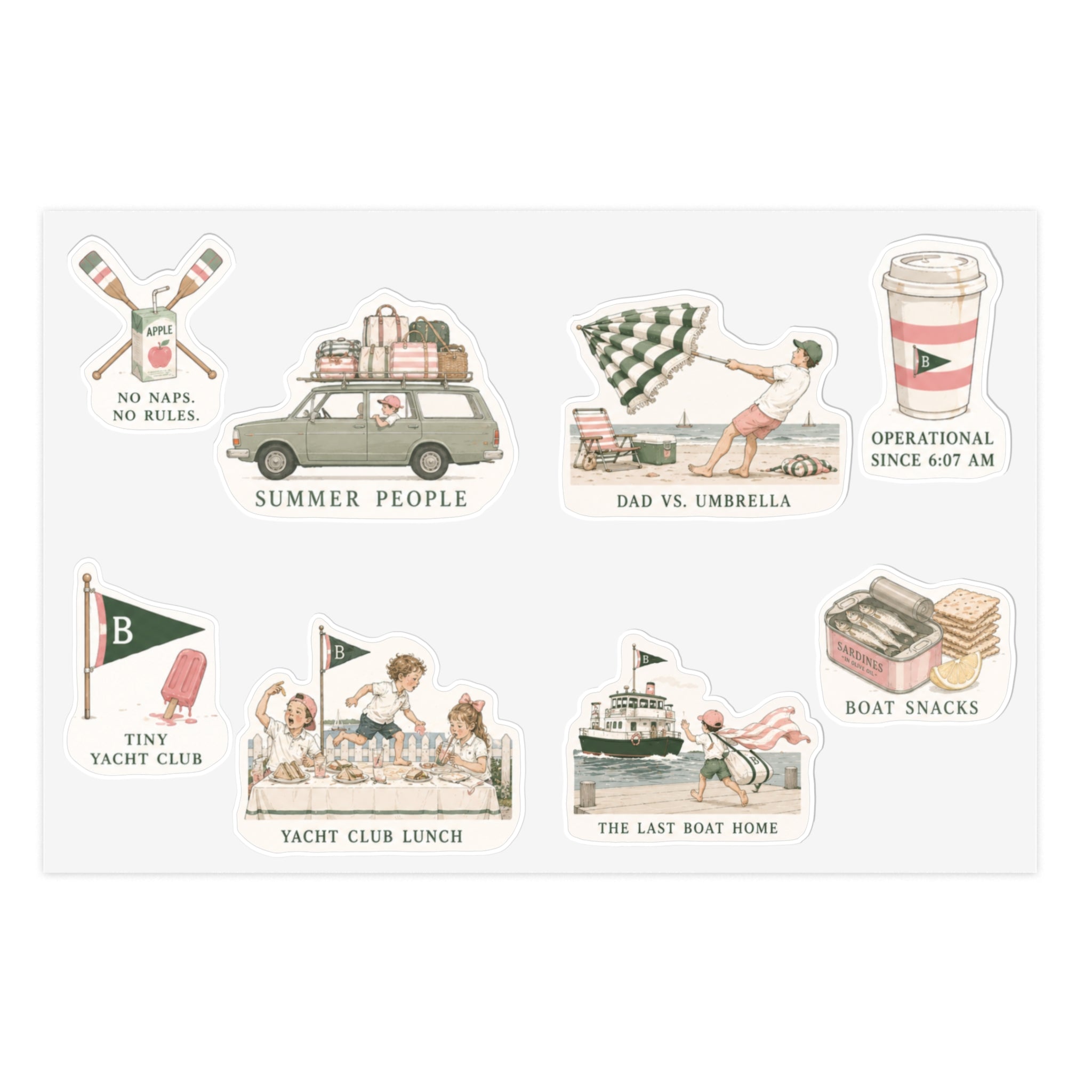 Summer People Sticker Sheet — Vintage Yacht Club Scenes