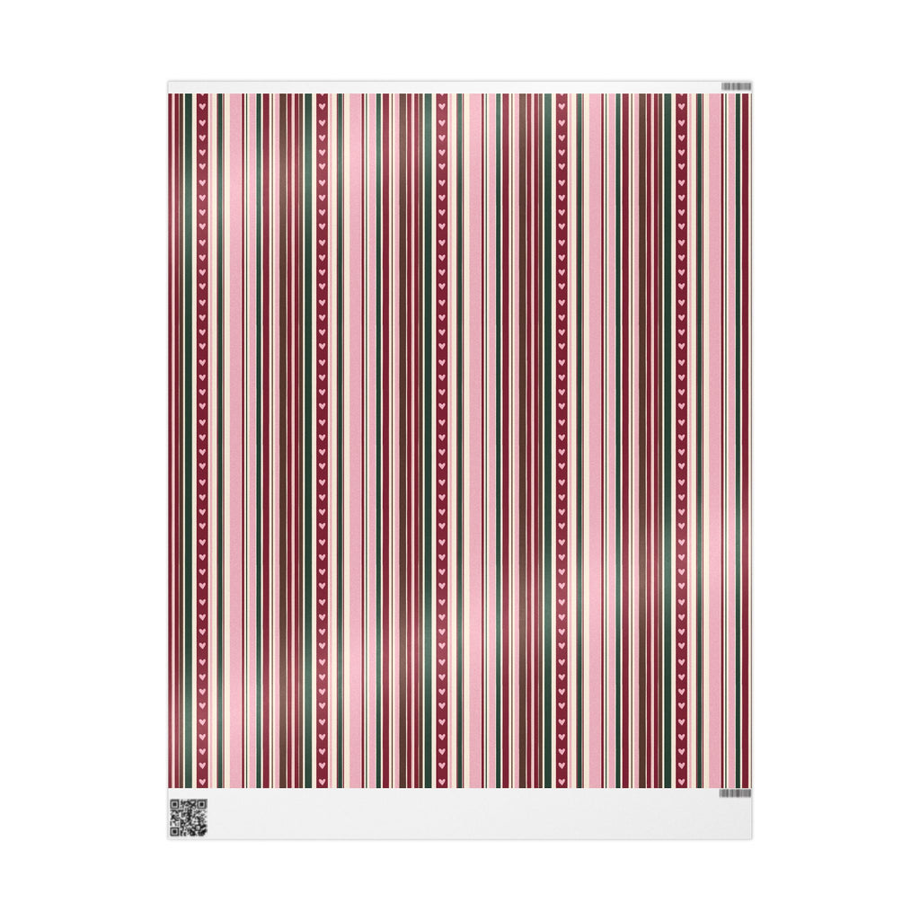 Valentine Heart Stripe Wrapping Paper — Pink & Burgundy Gift Wrap Roll