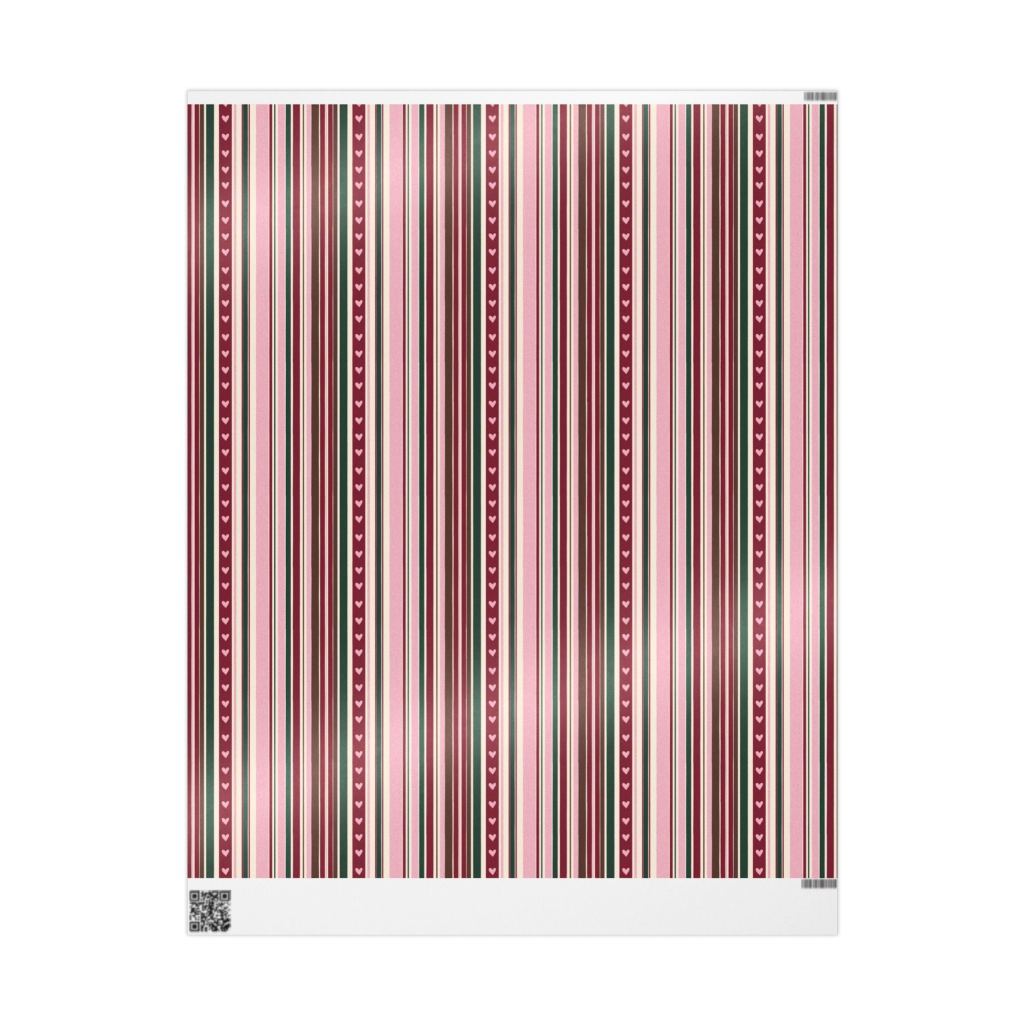 Valentine Heart Stripe Wrapping Paper — Pink & Burgundy Gift Wrap Roll