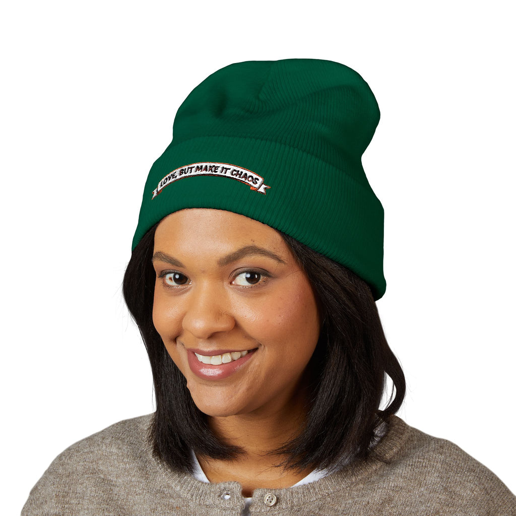 Embroidered 'Love, But Make It Chaos' Cuffed Beanie