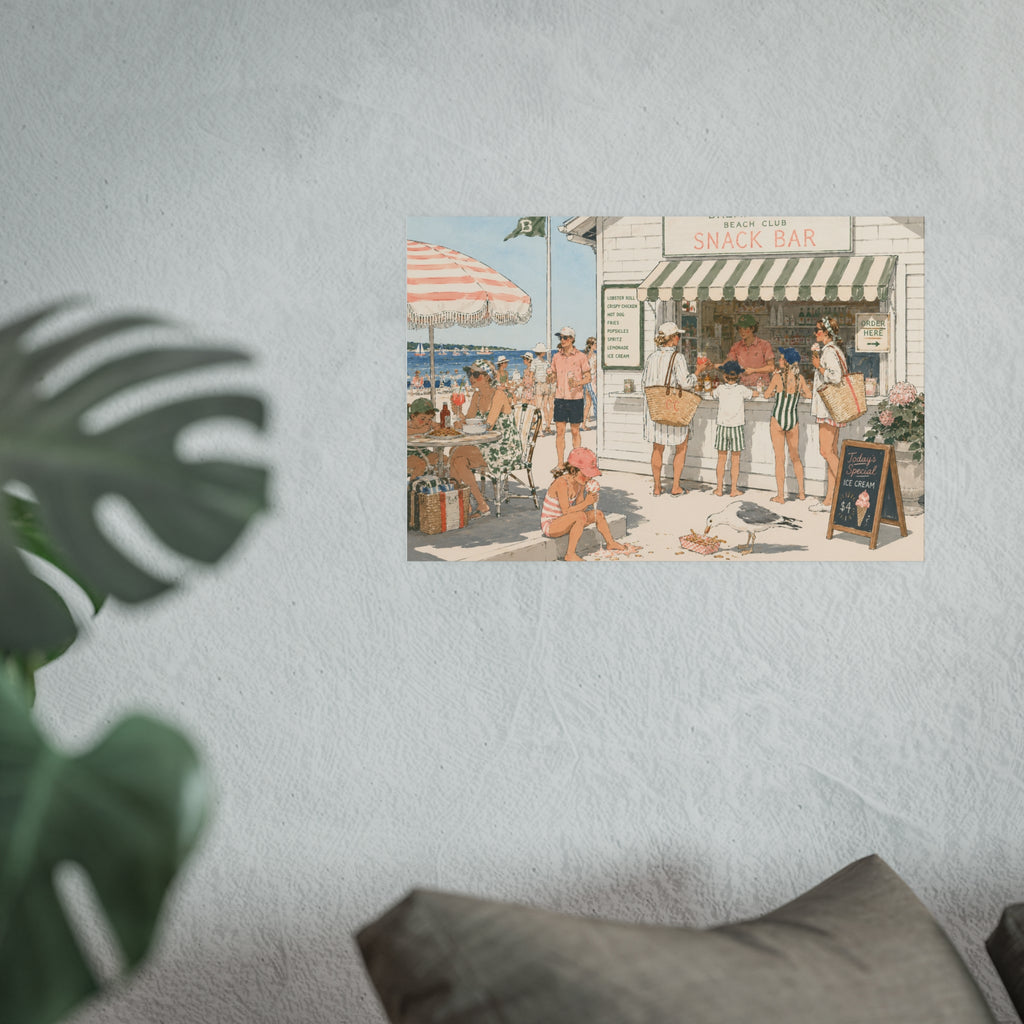 Beach Snack Bar Poster — Vintage Seaside Art Print (Satin or Archival Matte)