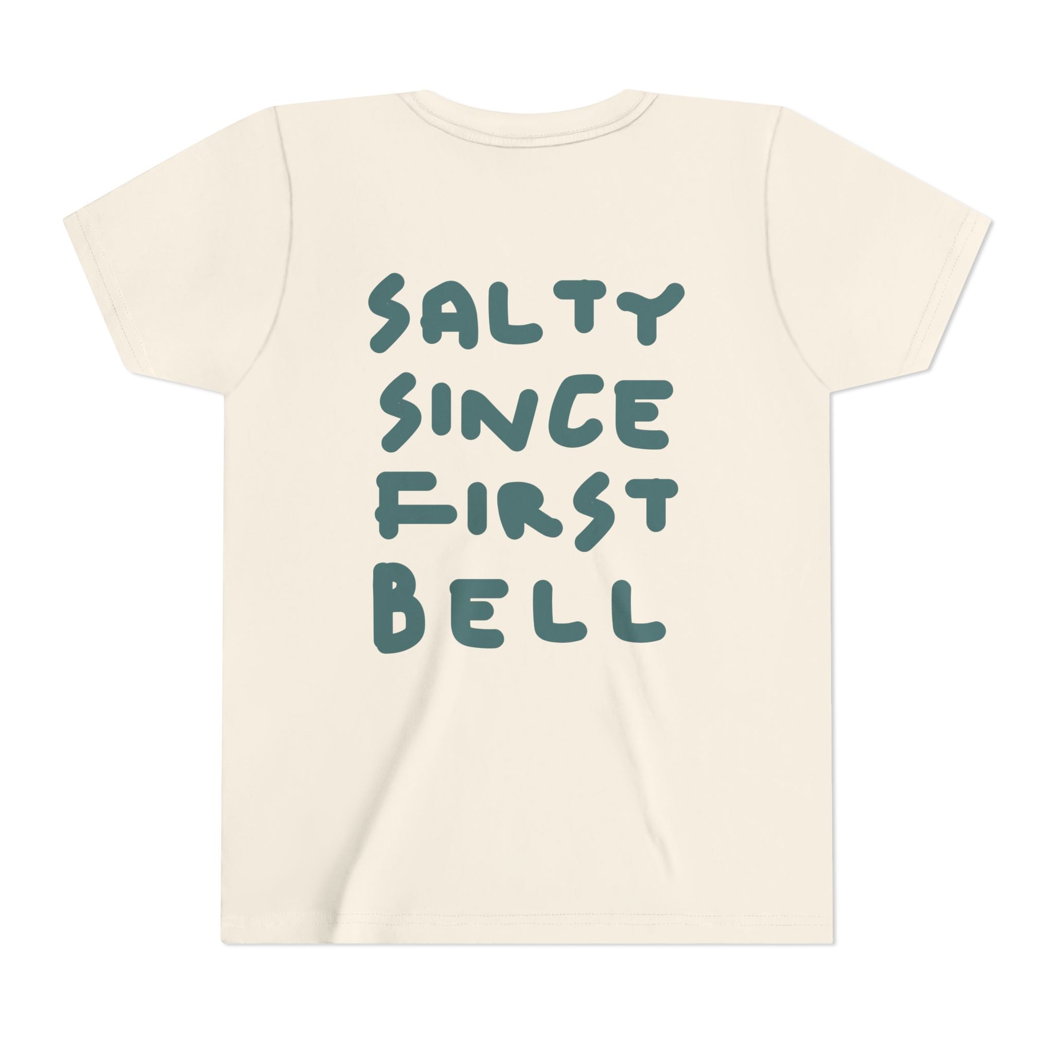 Youth Tee — "Salty Since First Bell" Brine Academy Crest School Spirit Shirt