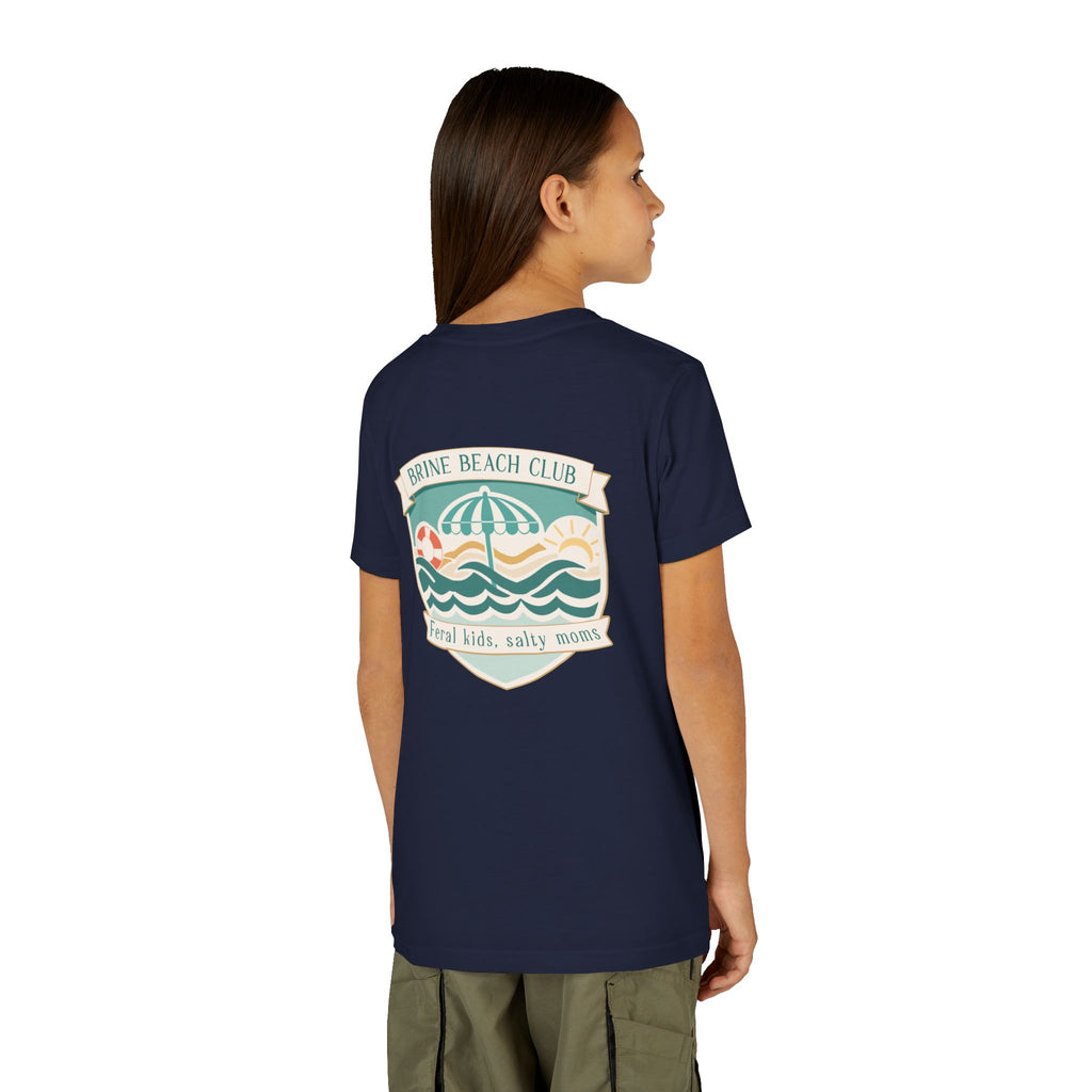 Brine Beach Club Youth Tee – ‘Feral Kids, Salty Moms’ Umbrella Beach T‑Shirt
