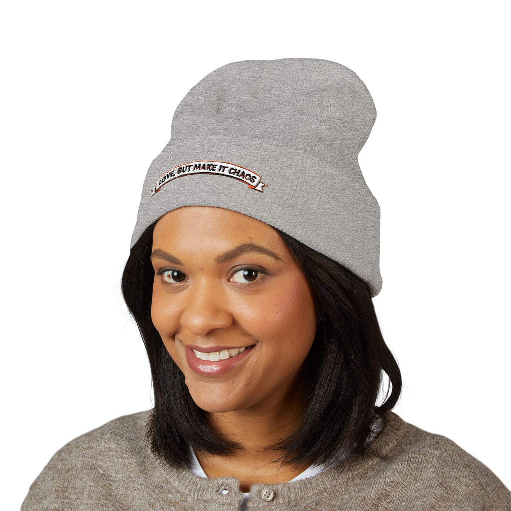 Embroidered 'Love, But Make It Chaos' Cuffed Beanie